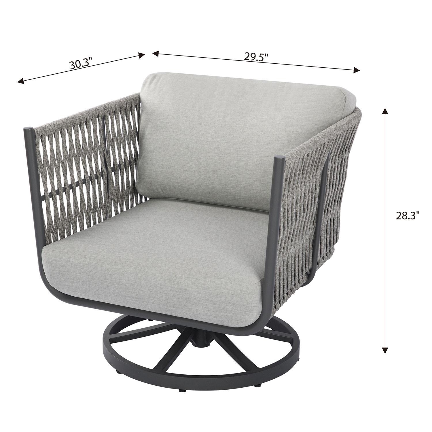 Elementi OS-2504W Milano Outdoor Aluminum Swivel Club Chair w/ Sunbrella Cushions - Dimensional thumbnail