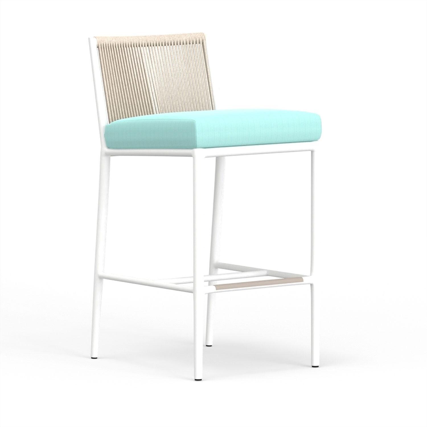 Sabbia Aluminum Bar Stool in Dupione Celeste w/ No Welt by Sunset West - Display - White Background thumbnail
