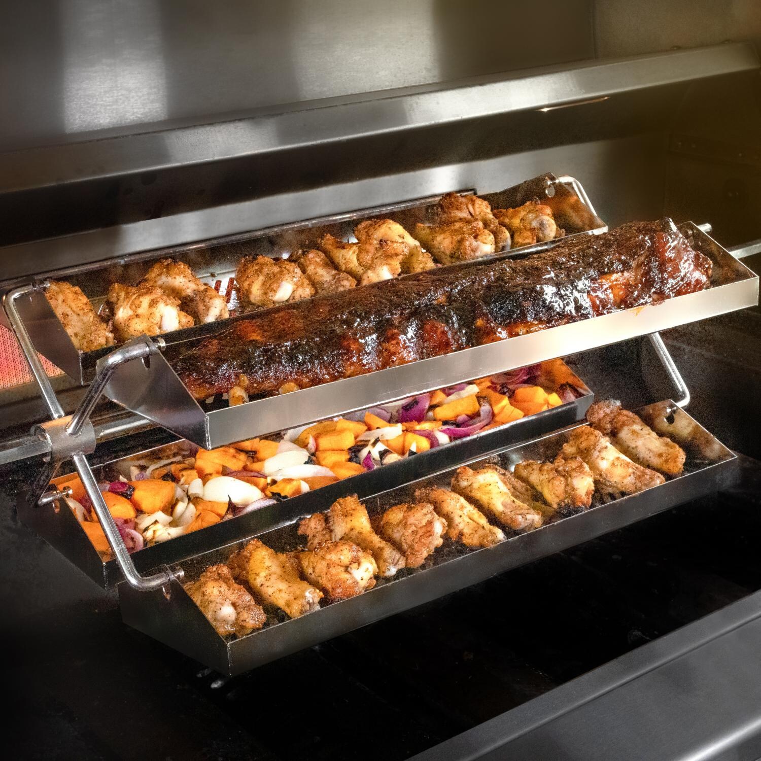 Rib-O-Lator Adjustable Rotating BBQ Grill Rotisserie Trays - Short - Lifestyle thumbnail