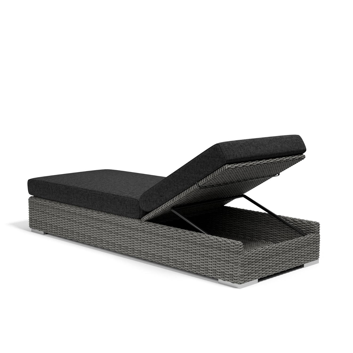 Sunset West - 1802-9-48085 - Emerald II Resin Wicker Adjustable Patio Chaise W/ Sunbrella Spectrum Carbon Cushions - Rear View thumbnail