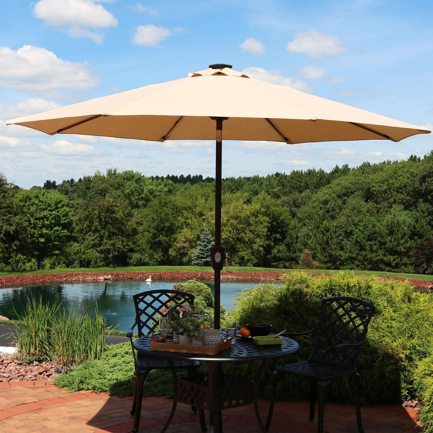 Ultimate Patio 9 Ft. Solar Lighted Patio Umbrella W/ Crank & Tilt - Beige - Lifestyle View thumbnail