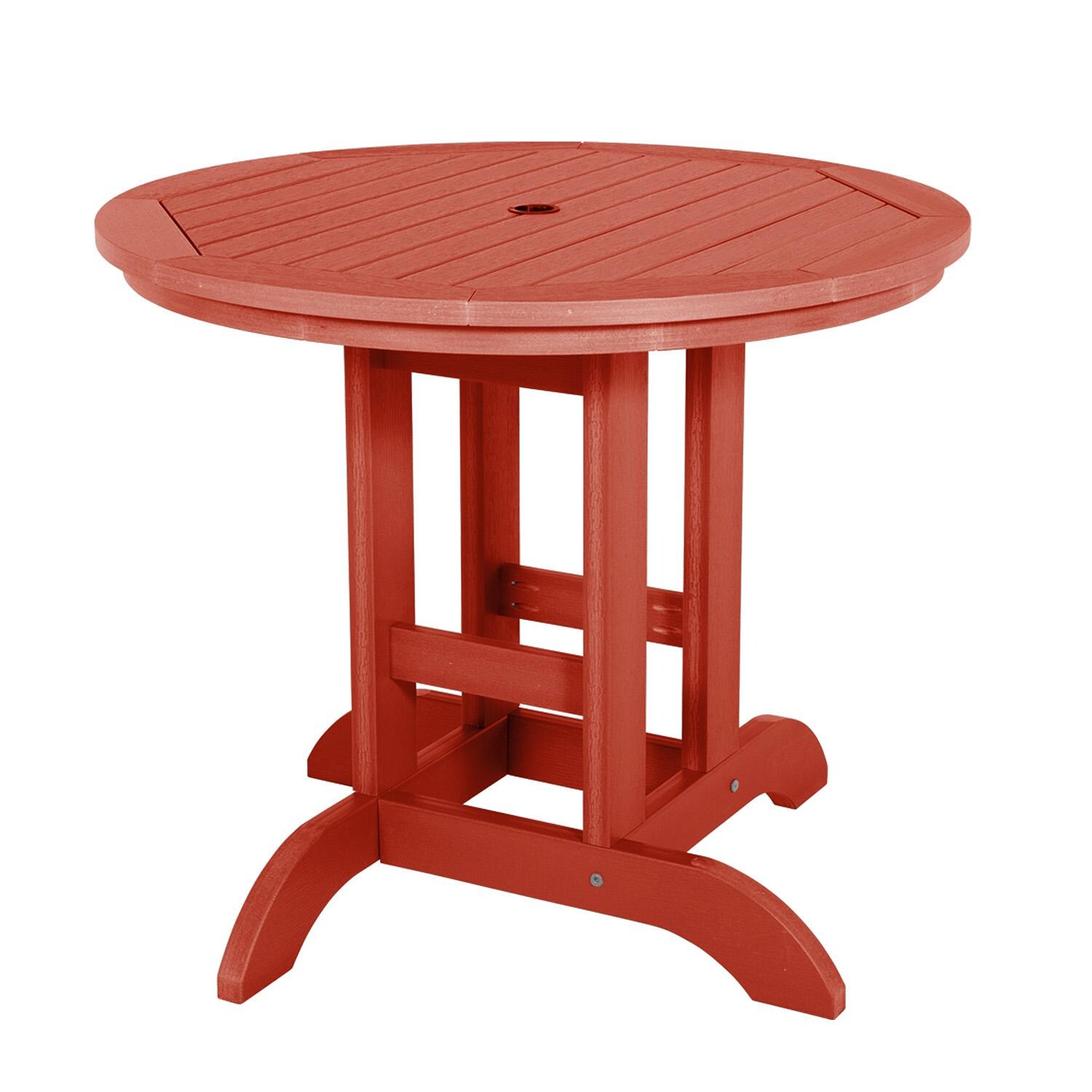 Elm Pointe 3 Pc Recycled Plastic Round Dining Set in Rustic Red By Lakeview Outdoor Designs - Table - White Background thumbnail