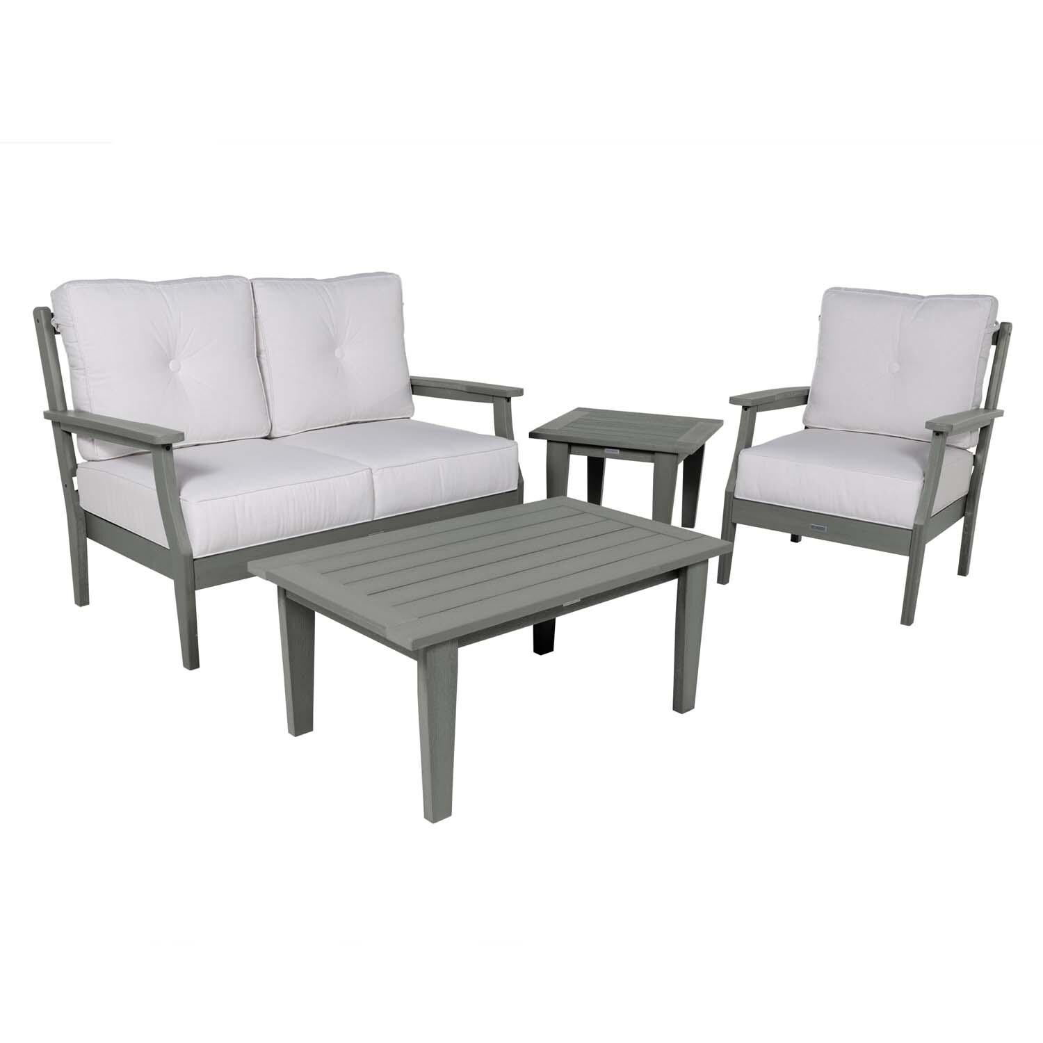 Blushing Bay 4 Pc Recycled Plastic Seating Set in Bliss Linen/Coastal Teak by Lakeview Outdoor Designs - White Background thumbnail