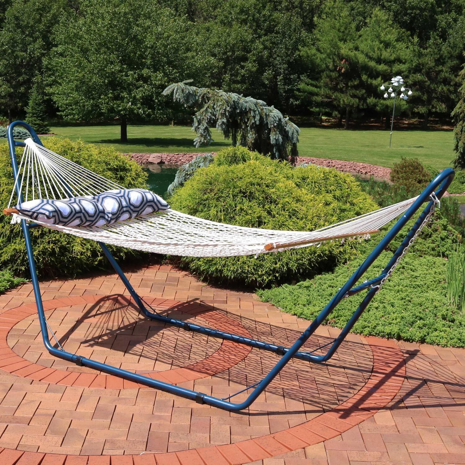 Ultimate Patio Classic Double Rope Hammock w/ Universal Multi-Use Stand & Pillow - White - Lifestyle thumbnail