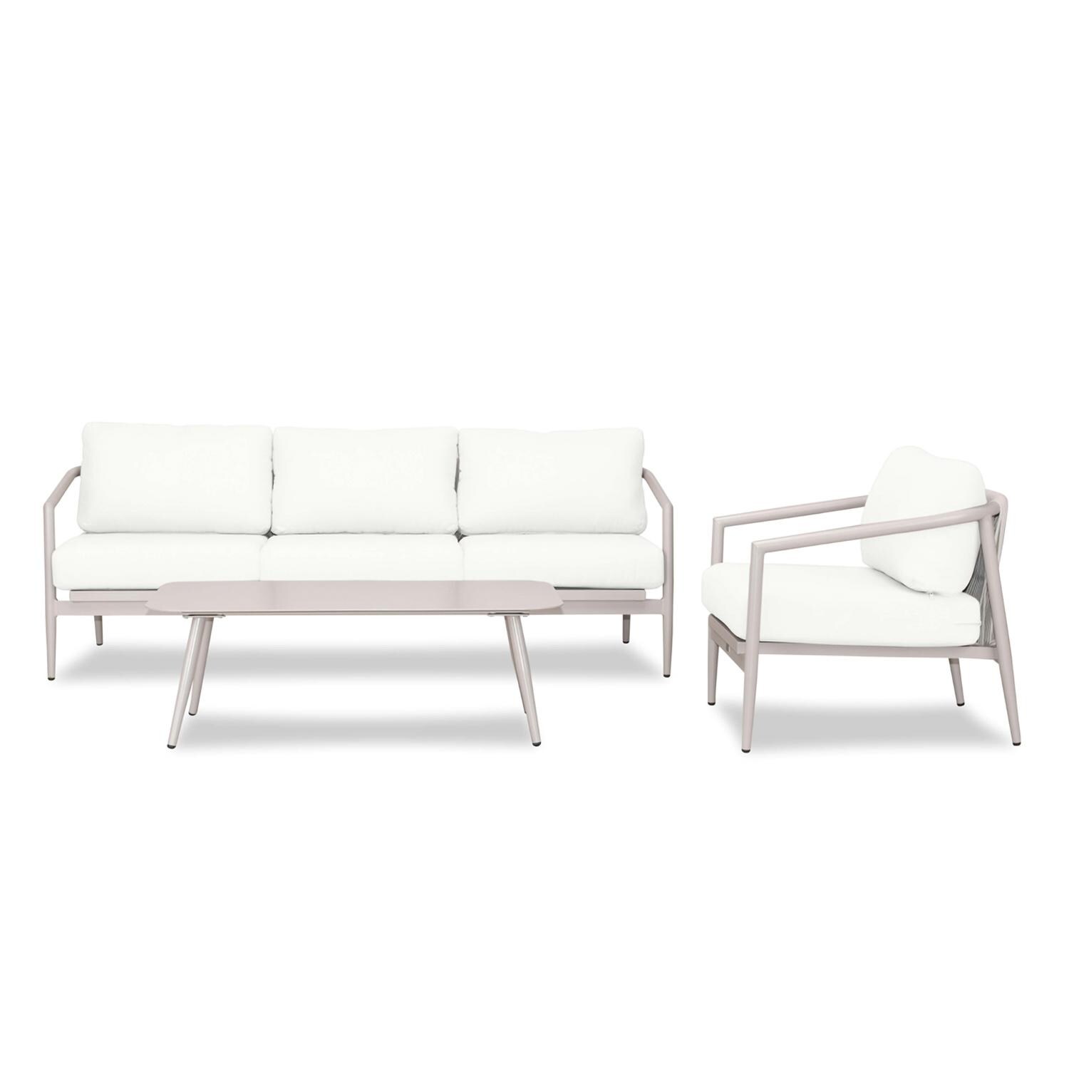 Lakeview Midnight Cove 3 Pc Aluminum Sofa Seating Set in Urban Stone/Carrera/Canvas Natural - Front - White Background thumbnail