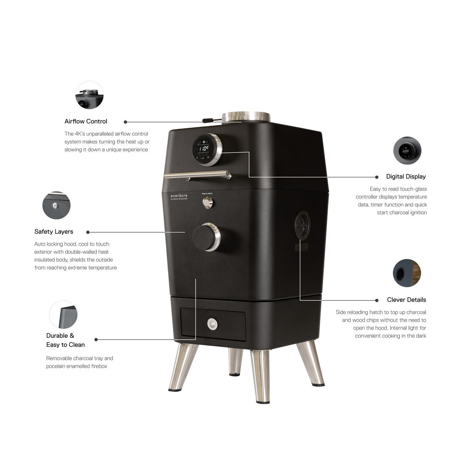 Everdure HBCE4KBUS Everdure 4K 21-in Charcoal Grill & Smoker - Black - HBCE4KBUS - Features - Detail
