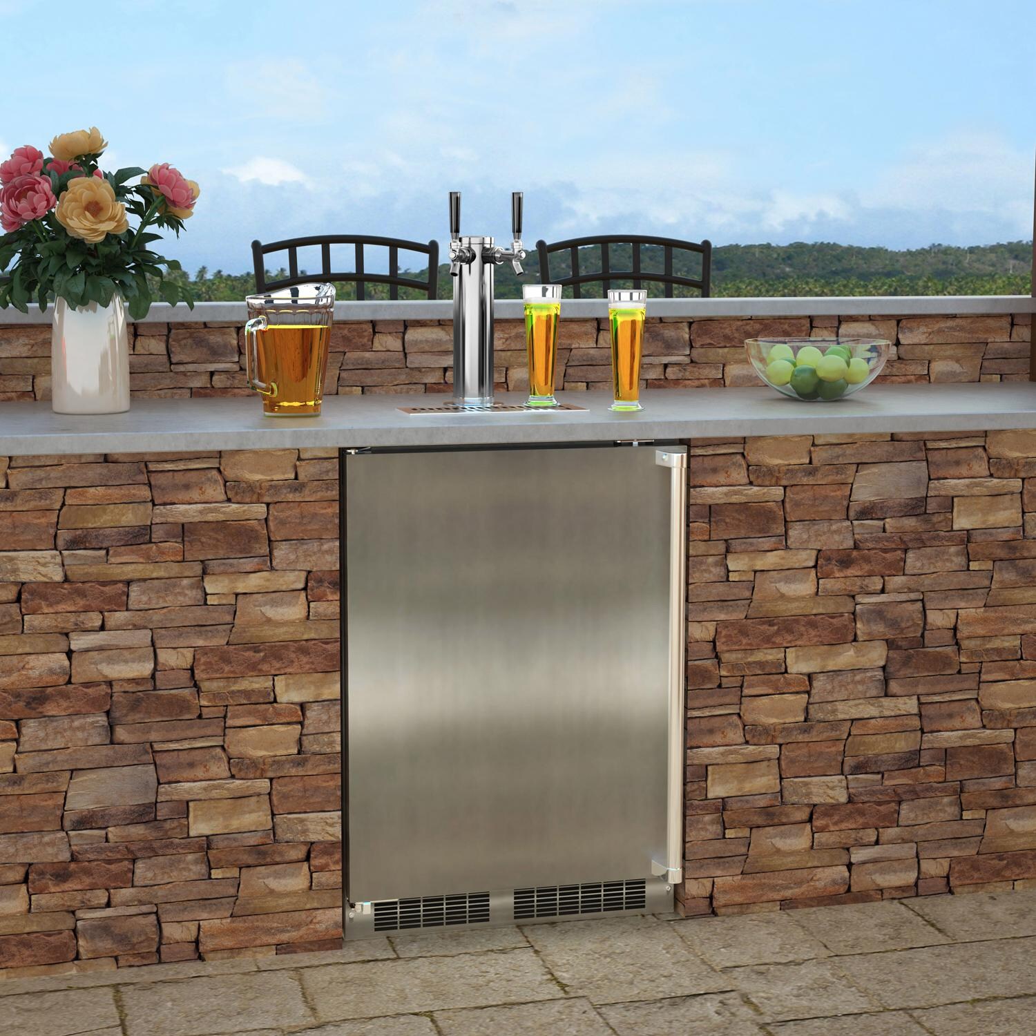 Marvel MOKR124SS31A 24-Inch 5.7 Cu. Ft. Built-in Outdoor Rated Twin Tap Beer Dispenser - Stainless Steel - Lifestyle View thumbnail