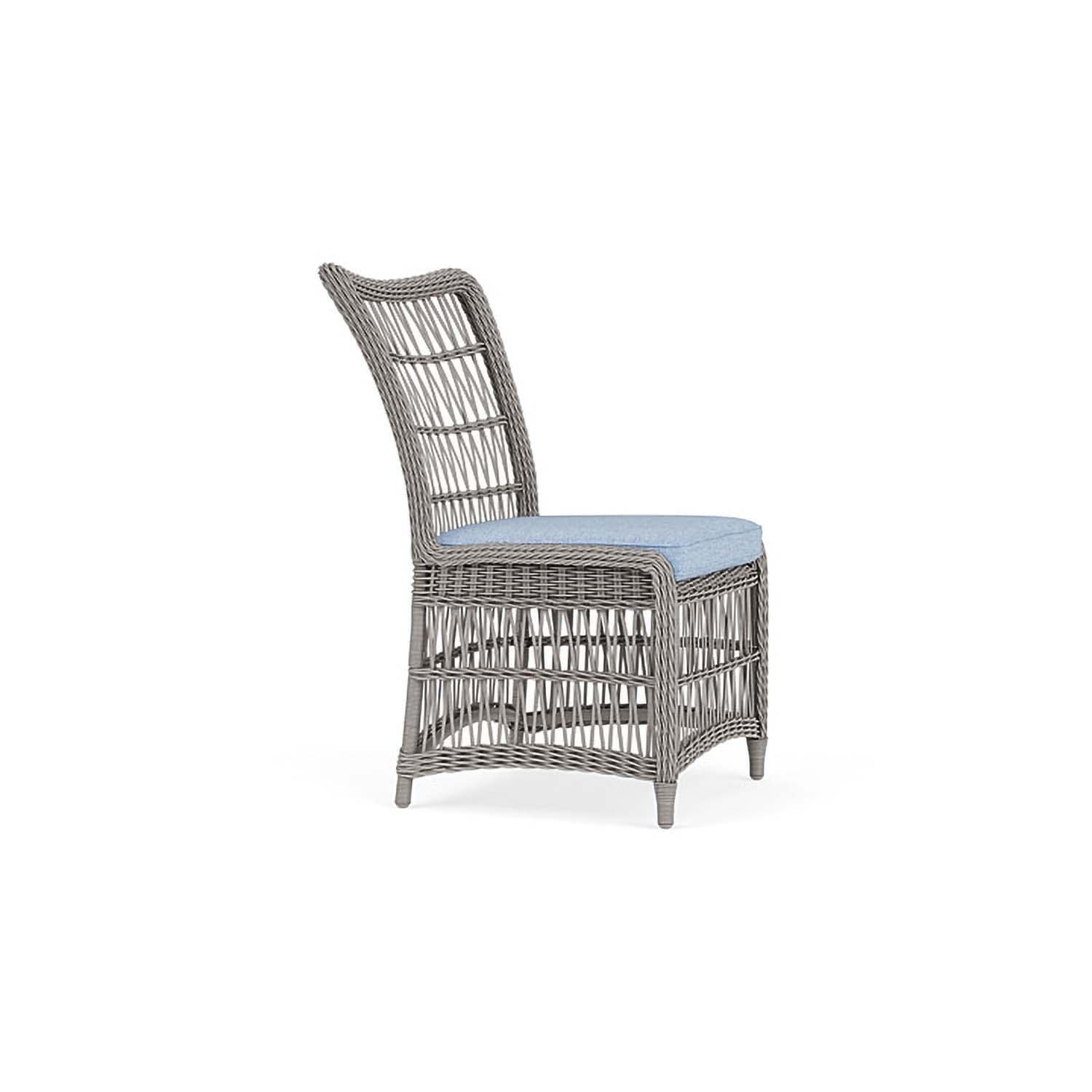 Lloyd Flanders Mackinac Wicker Dining Chair in Putty/Demo Skyway - Front Angle View - White Background thumbnail