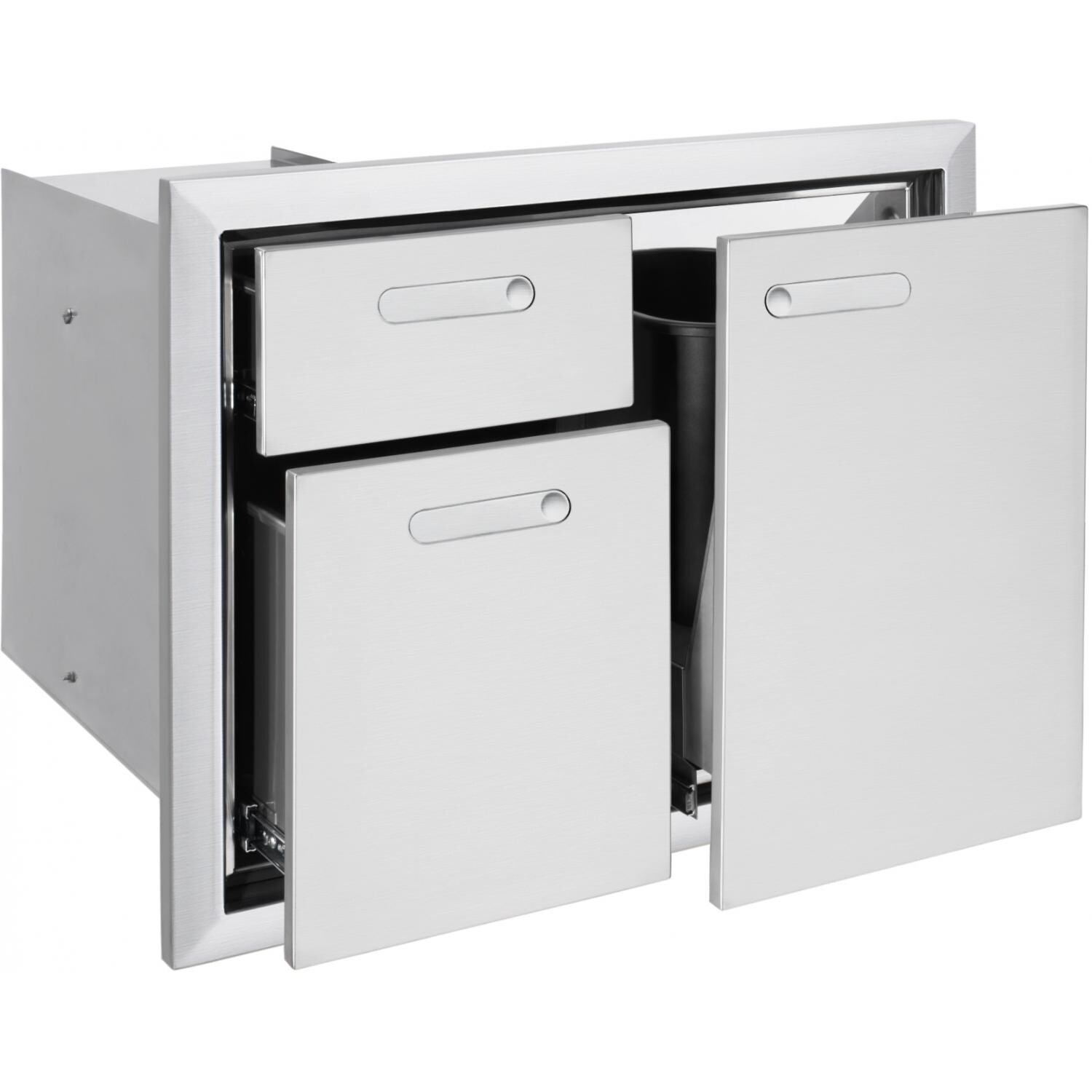 Lynx Ventana 30-Inch Trash Center And Double Drawers - Angled View thumbnail