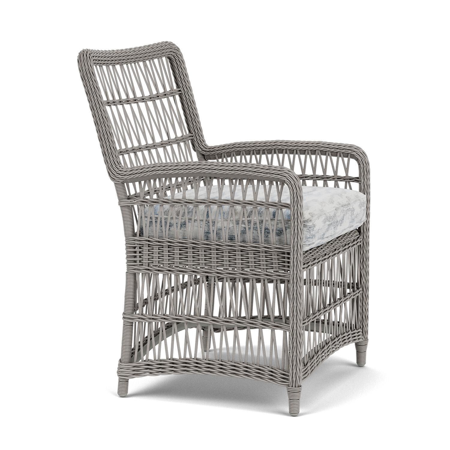 Lloyd Flanders Mackinac Dining Armchair in Putty Finish with Stratosphere Cloud Fabric - Right Side thumbnail