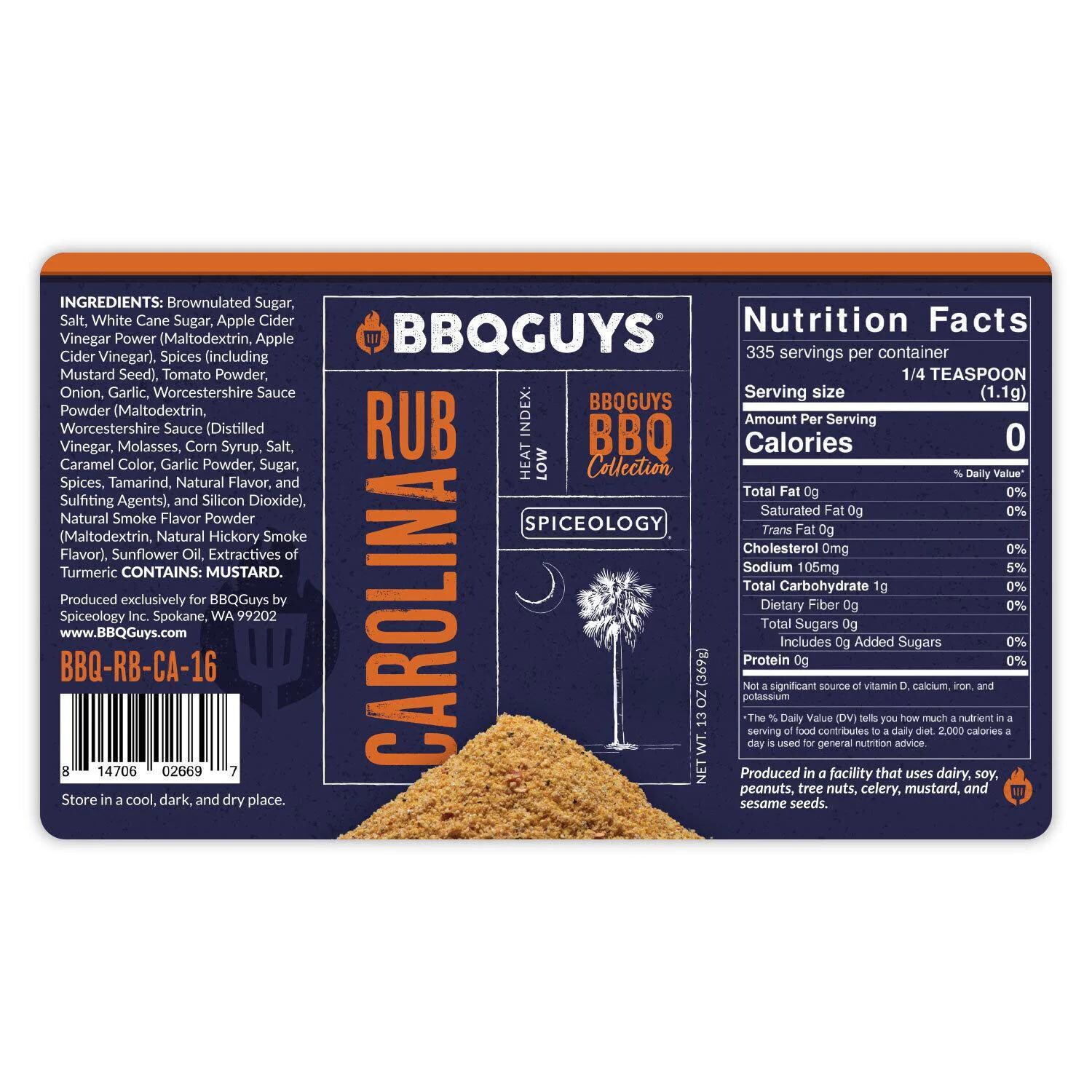 BBQGuys Signature x Spiceology Complete Collection Rub Variety Pack - Carolina Rub Nutrition Label thumbnail