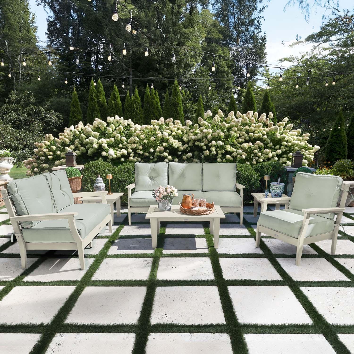 Lakeview Outdoor Designs Blushing Bay 6 Pc Recycled Plastic Grand Seating Set in Canvas Seasalt/Whitewash by - LV-KIT22205-CSS-WAE