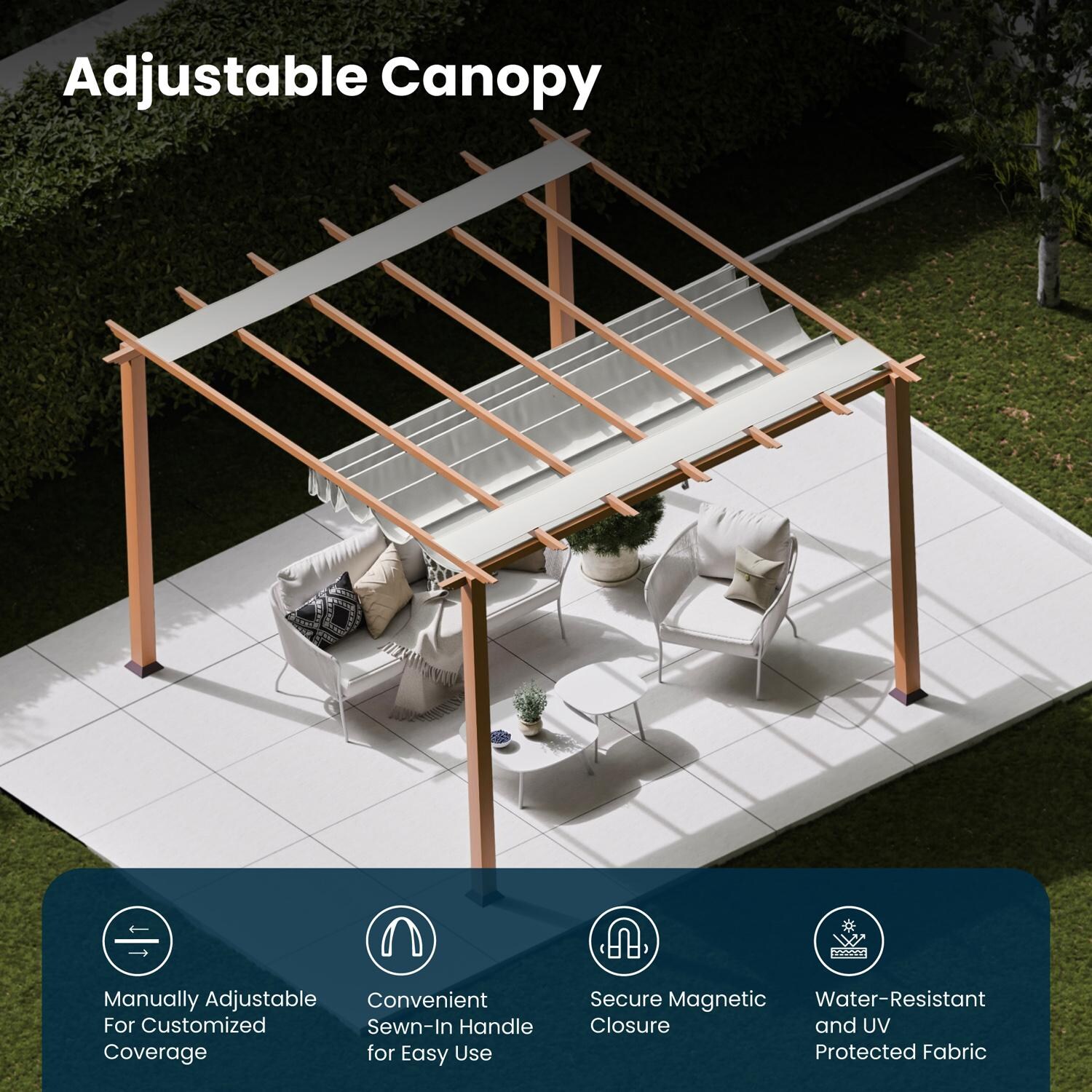 Paragon Outdoor PR11WD1W Florence 11' x 11' Cedar Pergola w/ White Canopy - Adjustable Canopy - Detail thumbnail