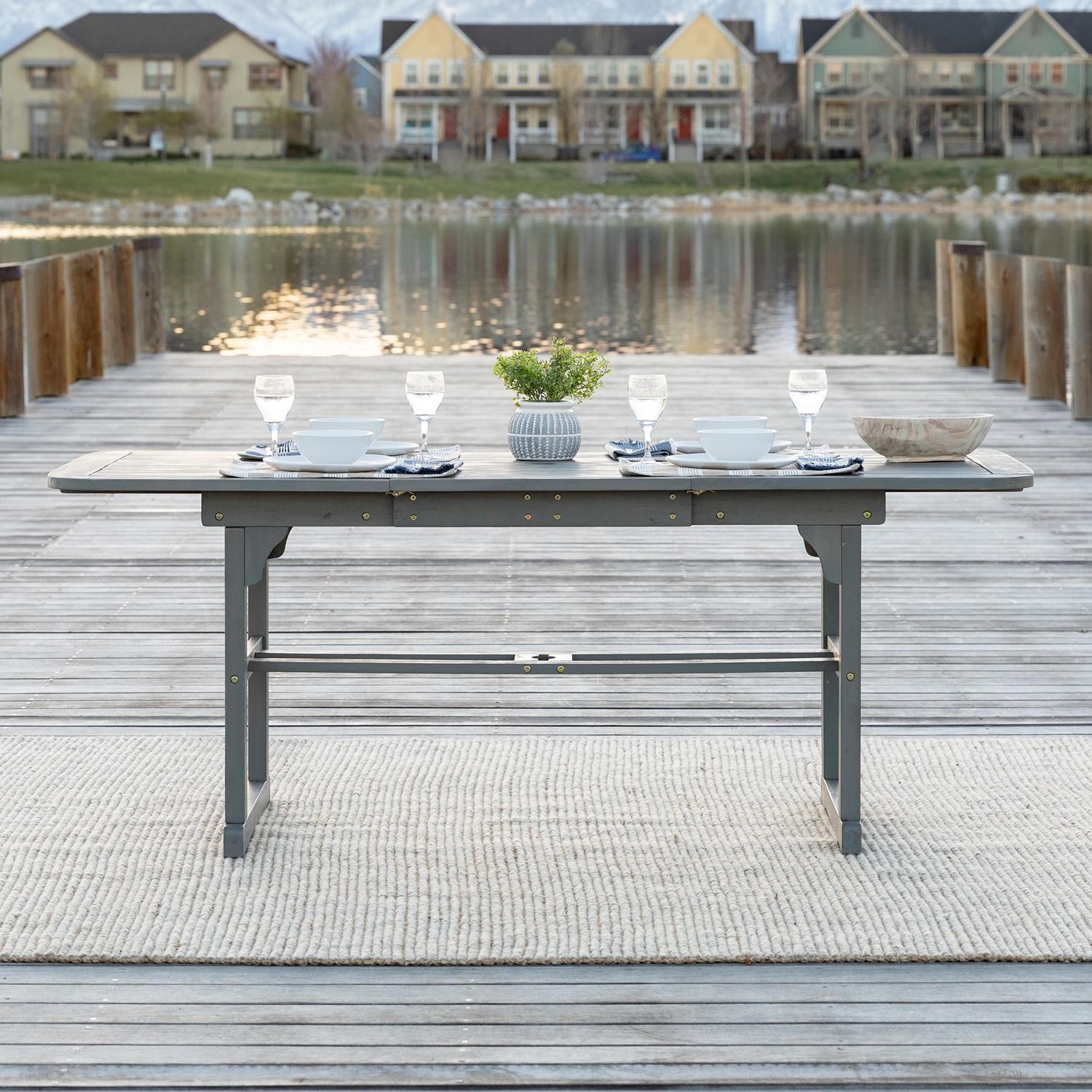 Walker Edison Midland 55-79 X 35 Inch Rectangular Acacia Patio Dining Table W/ Extension - Grey Wash image
