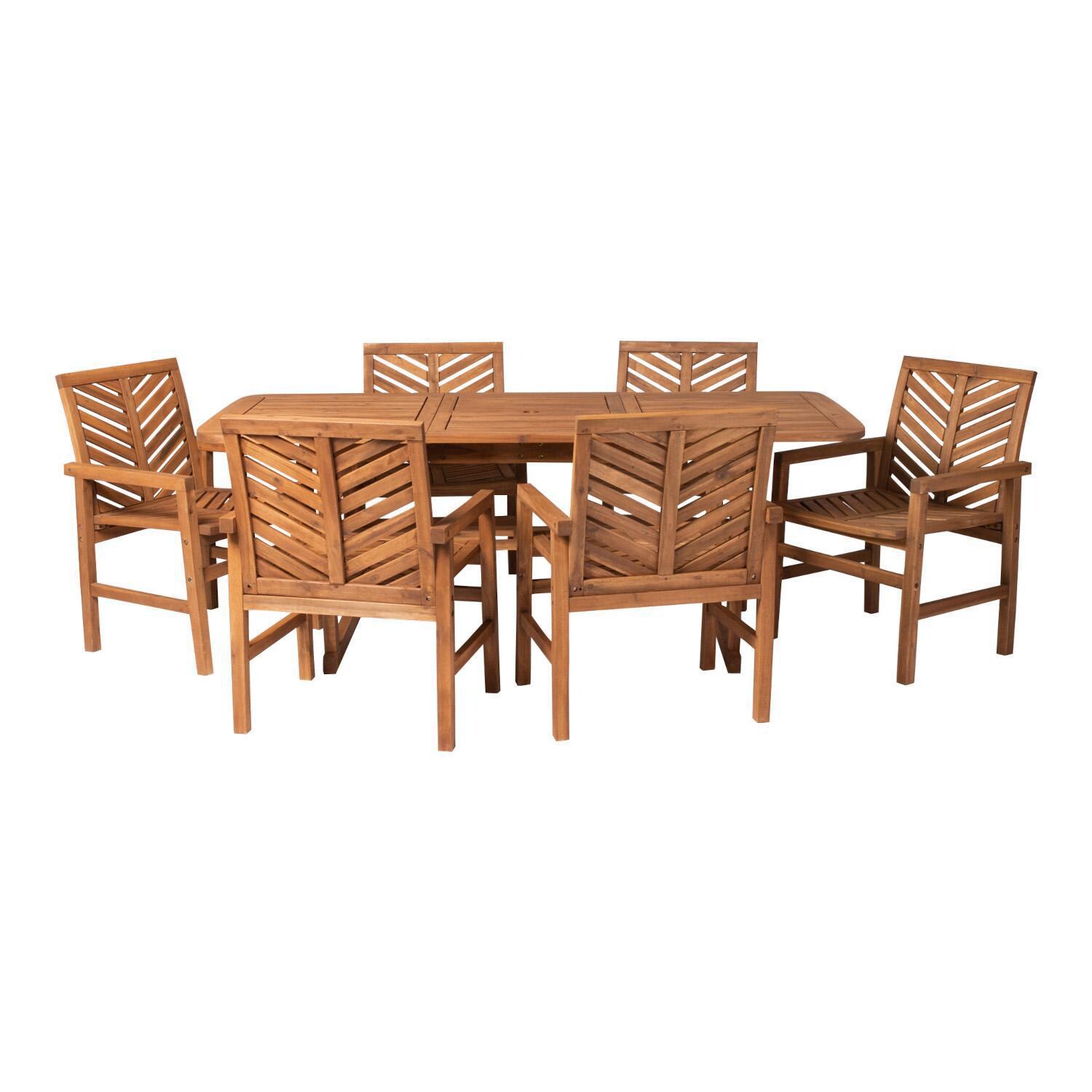 Ultimate Patio Wishlake 7 Piece Acacia Patio Dining Set W/ 55-79 X 35 Inch Extension Rectangular Table - Brown - Extended View thumbnail