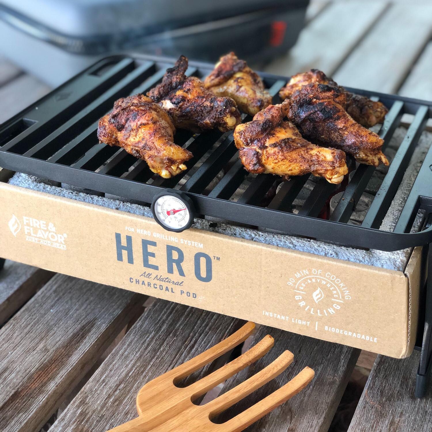 Fire & Flavor FFG3 HERO Charcoal Grill System - Grilling Chicken Wings thumbnail