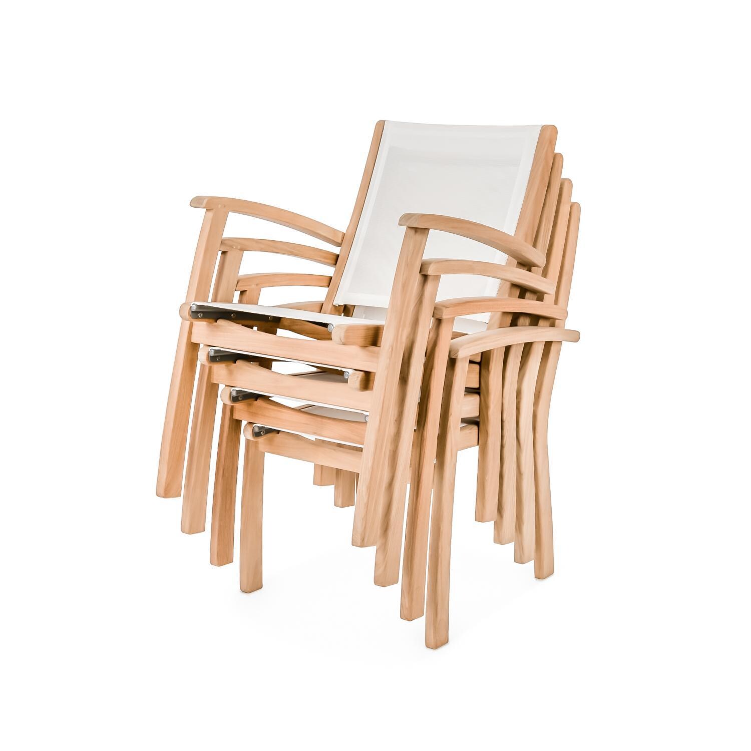 Teak + Table Cayman Sling Stacking Chair in White - Stacked - White Background thumbnail