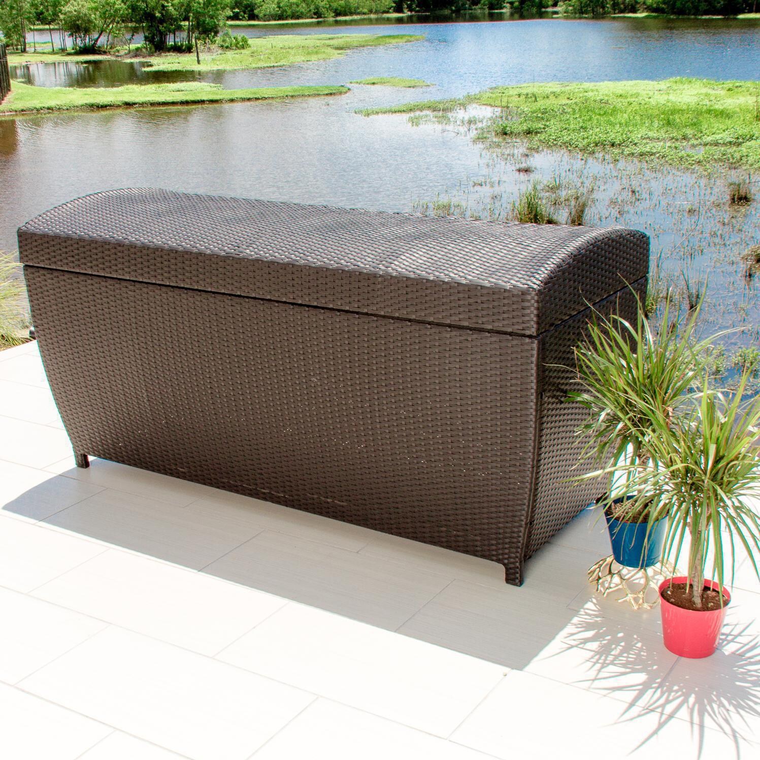 Extra-Large Resin Wicker Outdoor Storage Chest - 67 X 28 - Espresso By Lakeview Outdoor Designs - Closed thumbnail