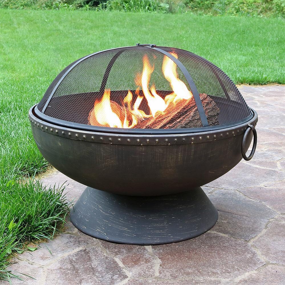 Ultimate Patio 30-Inch Steel Wood Burning Fire Pit - With Spark Screen