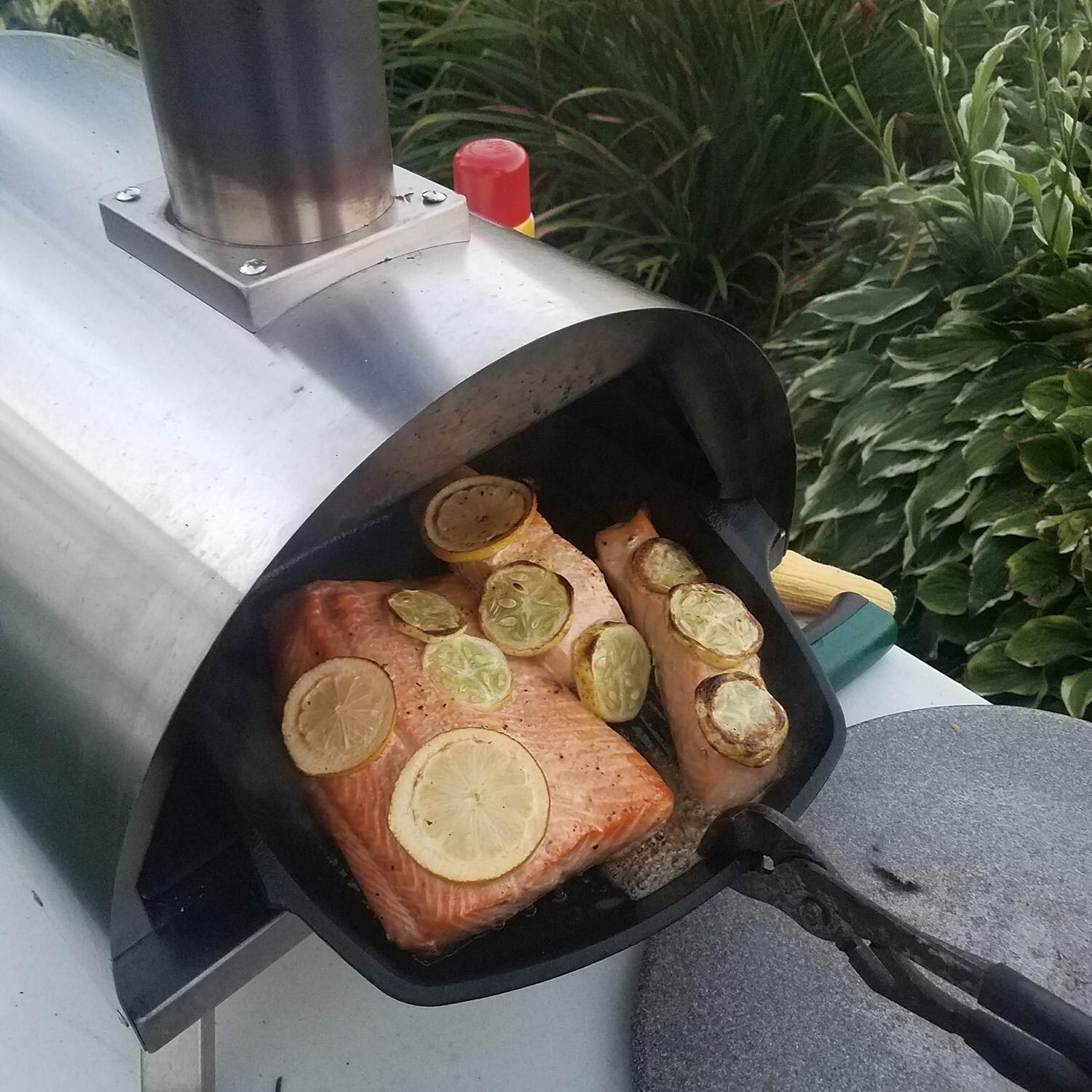 WPPO WKP-01 Lil Luigi Portable Pro Eco Wood-Fired Oven Kit - Baking Salmon - Lifestyle thumbnail