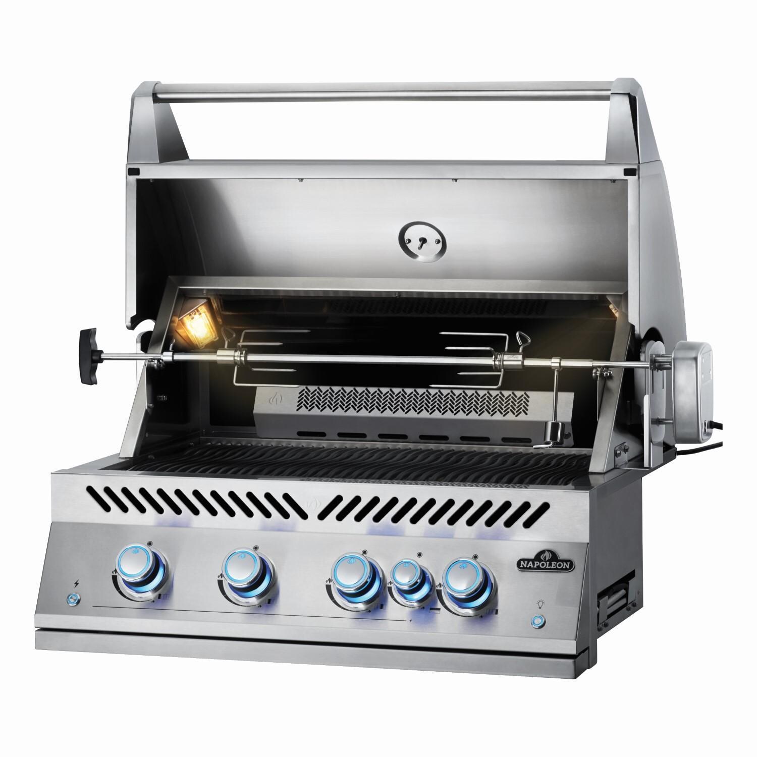 Napoleon BIG32RBPSS-1 Propane Grill - Angled Lid Open With Rotisserie - White Background