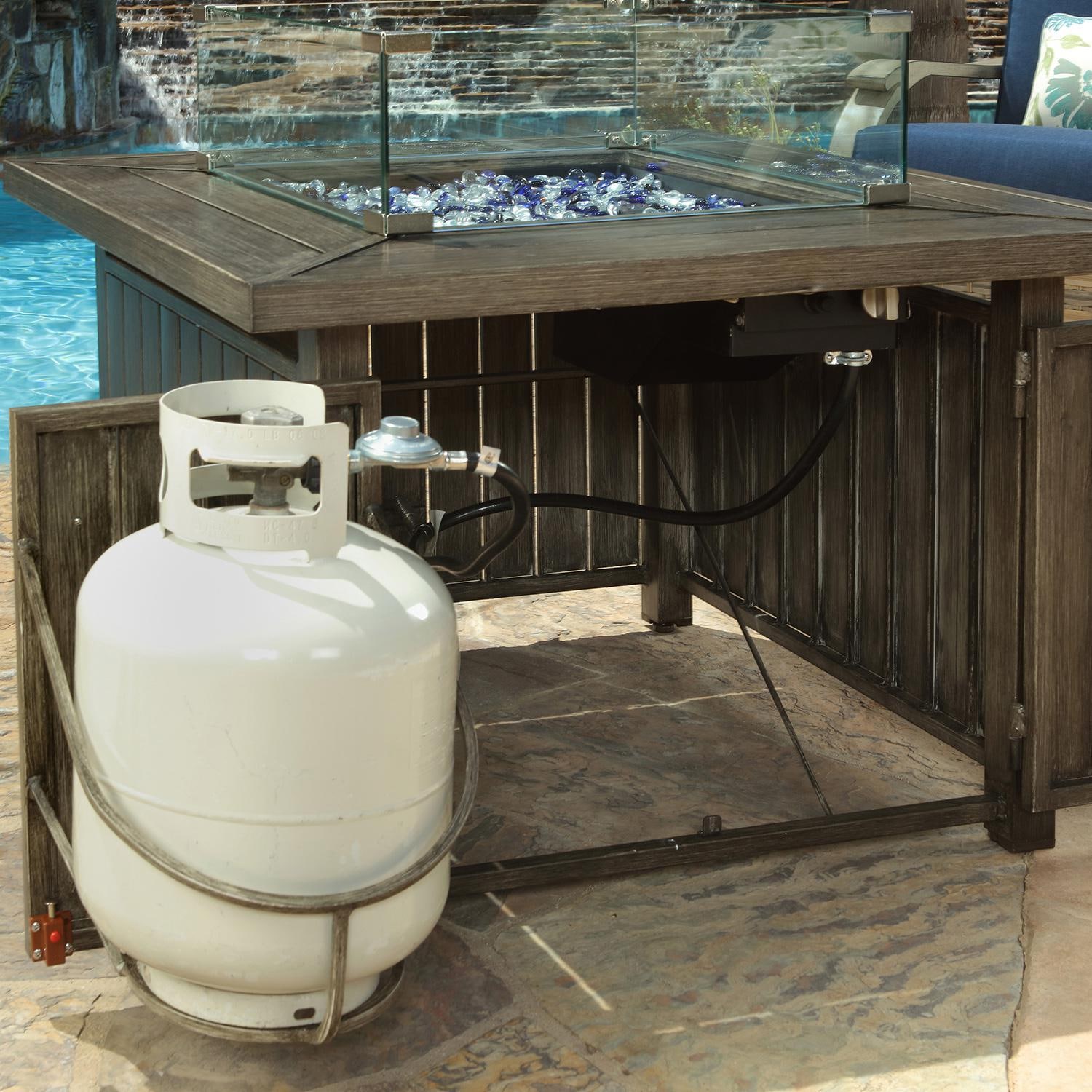 Lakeview Outdoor Designs Rosalie Bay 5 Piece Wicker & Aluminum Patio Conversation Set - Fire Pit Table Propane Tank Storage (LP Tank Not Included) thumbnail