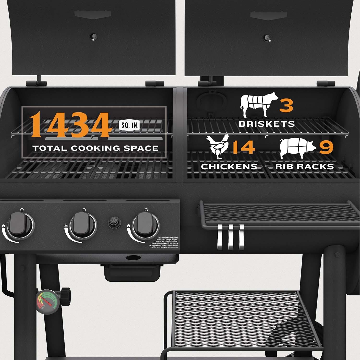 Oklahoma Joe's 24203005 Canyon Combo DLX Charcoal/Propane Smoker & Grill - Capacity - Lifestyle thumbnail