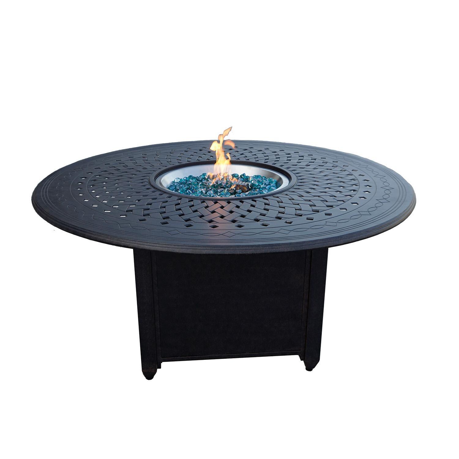 Darlee AC Series 60-Inch Round Propane Fire Pit Dining Table - White Background thumbnail