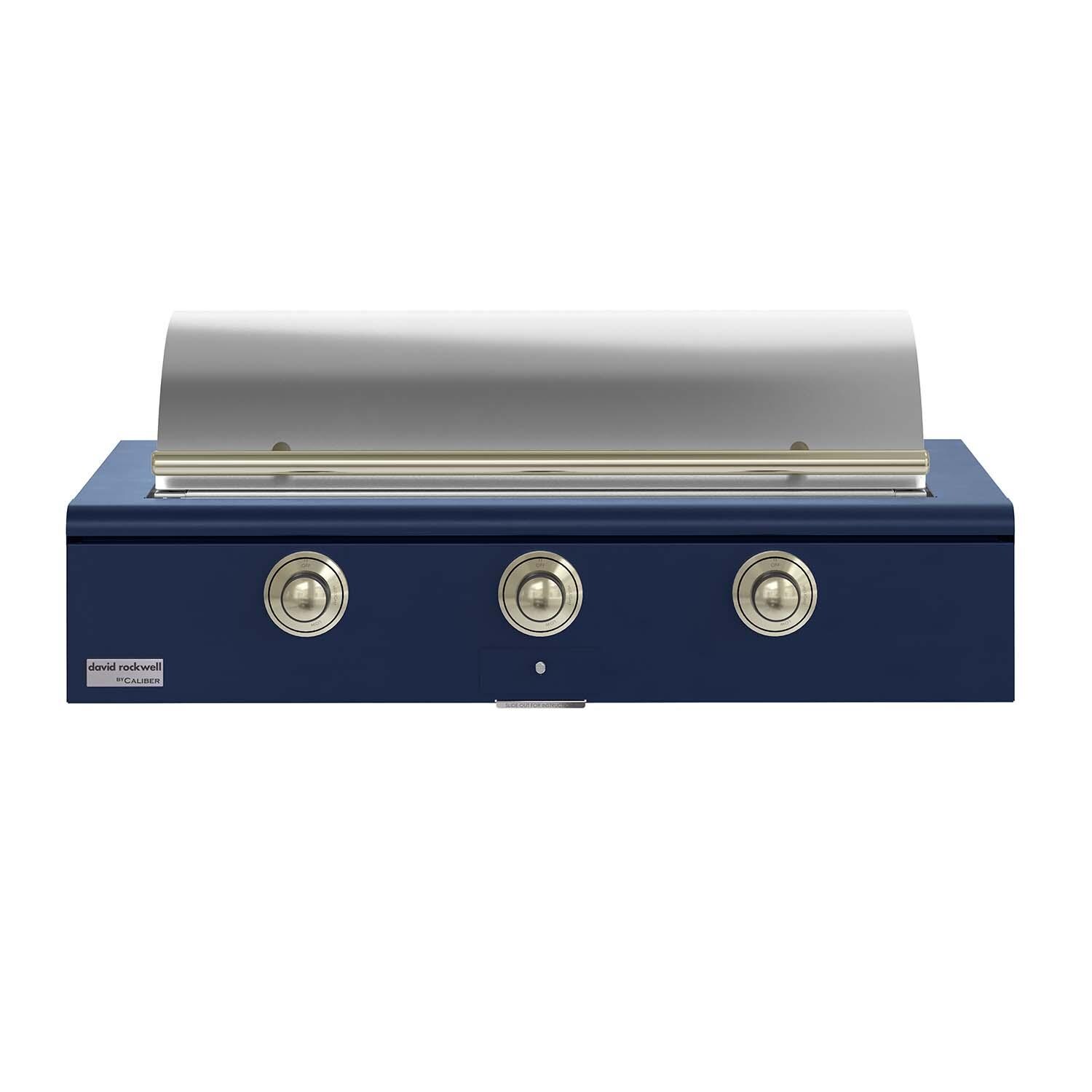 Caliber CRG-48BL00-A-078-H01 48-in Propane Built-In Rockwell Grill - Cobalt w/ Brass Hardware - Closed Lid - White Background thumbnail