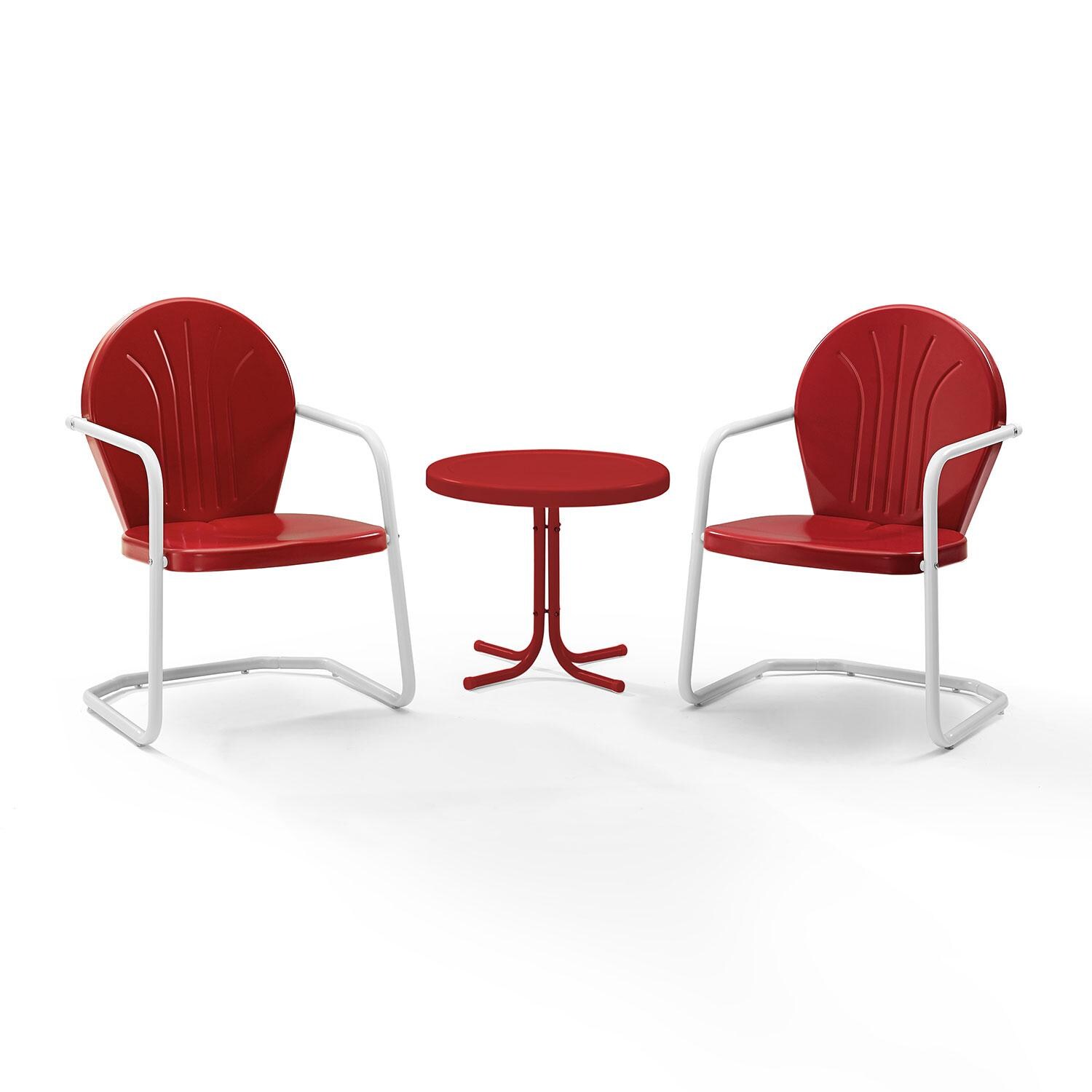 Ultimate Patio UP-32237RE-RE 3Pc Retro Outdoor Chair Set in Red Gloss with Red Table - Angled Right - White Background thumbnail
