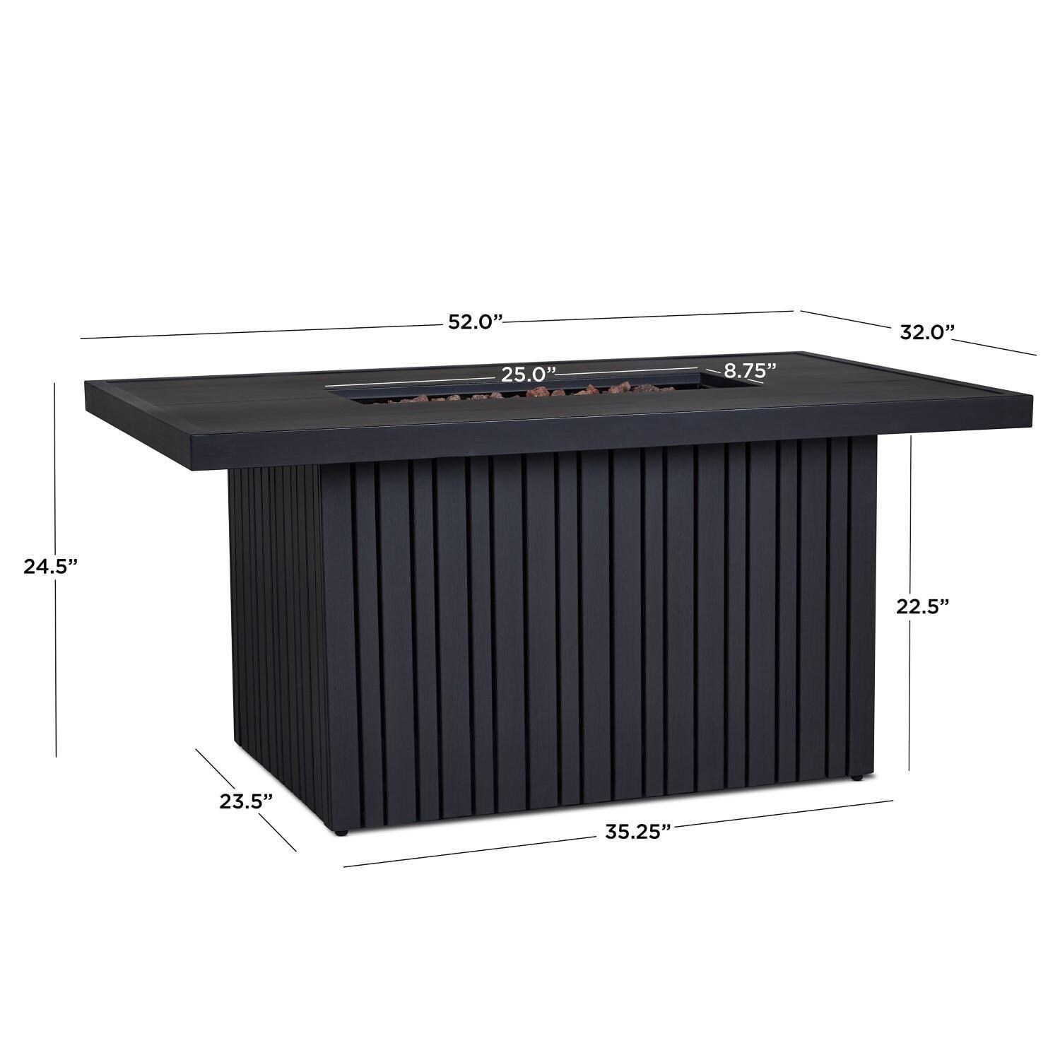 Westlook 52 Inch Rectangular Propane Fire Pit Table in Black Coral by Lakeview - Dimensional thumbnail