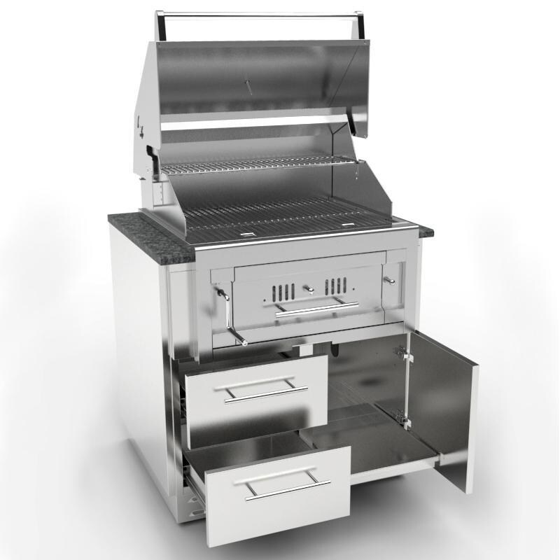 Sunstone SAC34CGDC 34-in Outdoor Kitchen Charcoal Grill Cabinet - Shown With Charcoal Grill & Countertop (Not Included) - White Background thumbnail