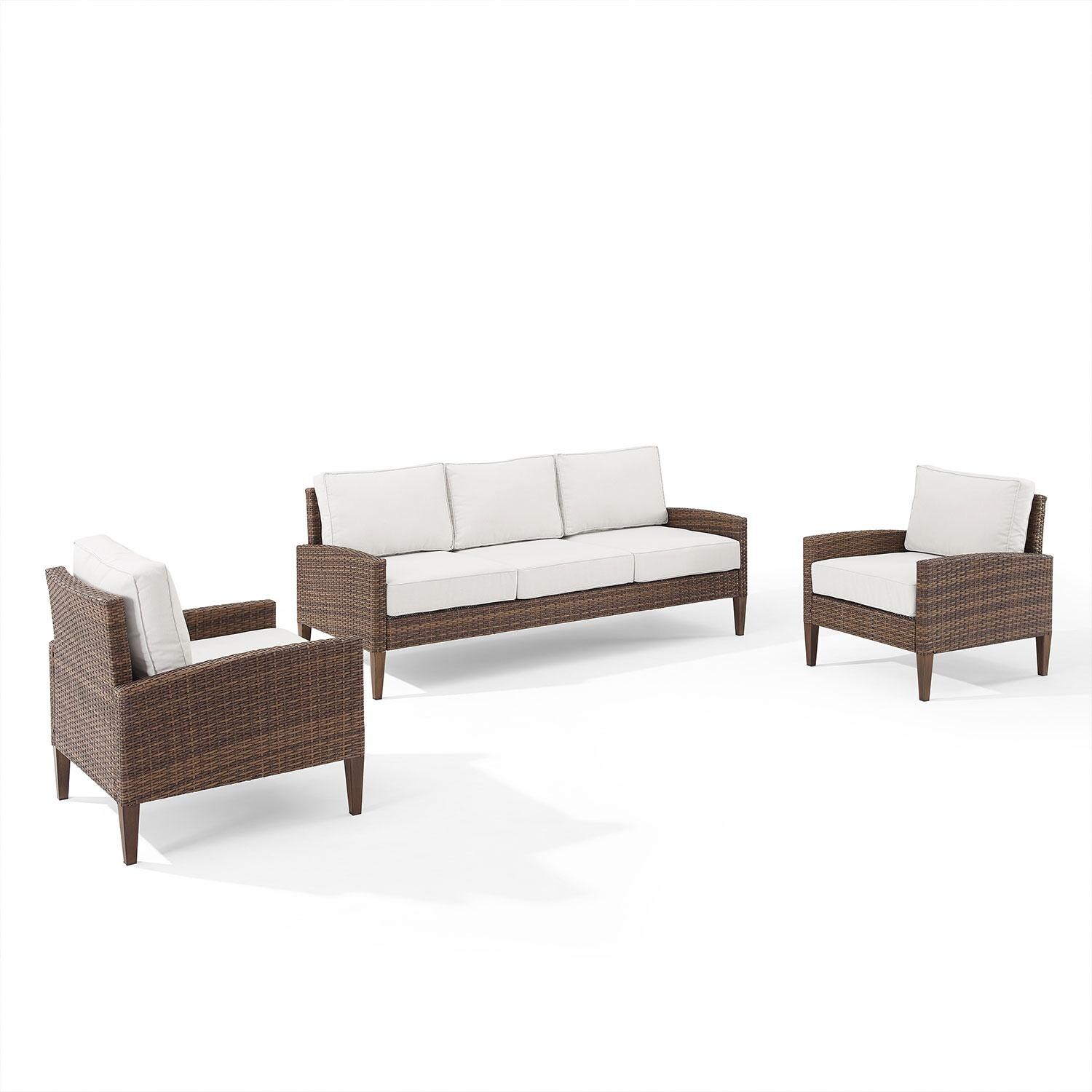 Ultimate Patio UP-92426BR-CR 3Pc Wicker Outdoor Sofa Patio Furniture Set in Creme - Display - White Background thumbnail