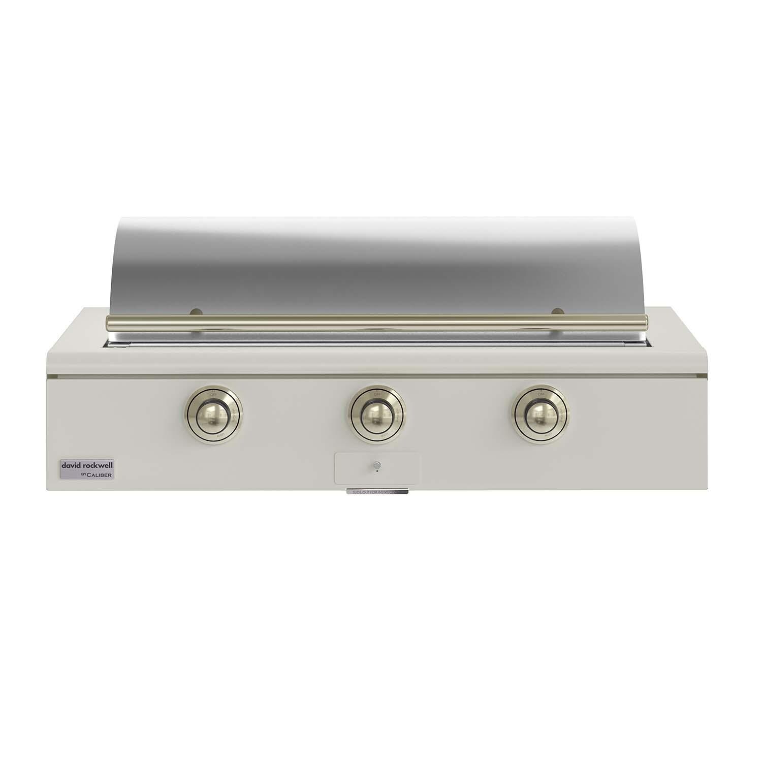 Caliber CRG-48BN00-A-050-H01 48-in Natural Gas Built-In Rockwell Grill - Antique White w/ Brass Hardware - Closed Lid - White Background thumbnail