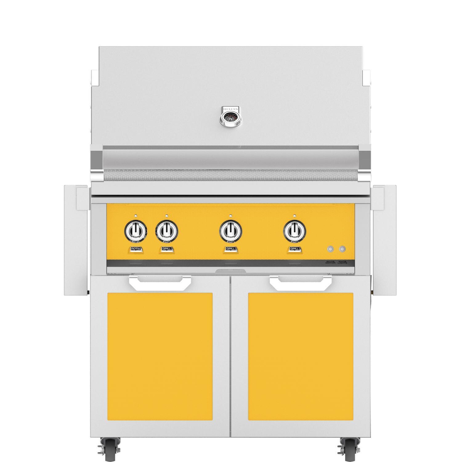 Hestan 36-Inch Propane Gas Grill W/ All Infrared Burners & Rotisserie On Double Door Tower Cart - Sol - GSBR36-LP-YW