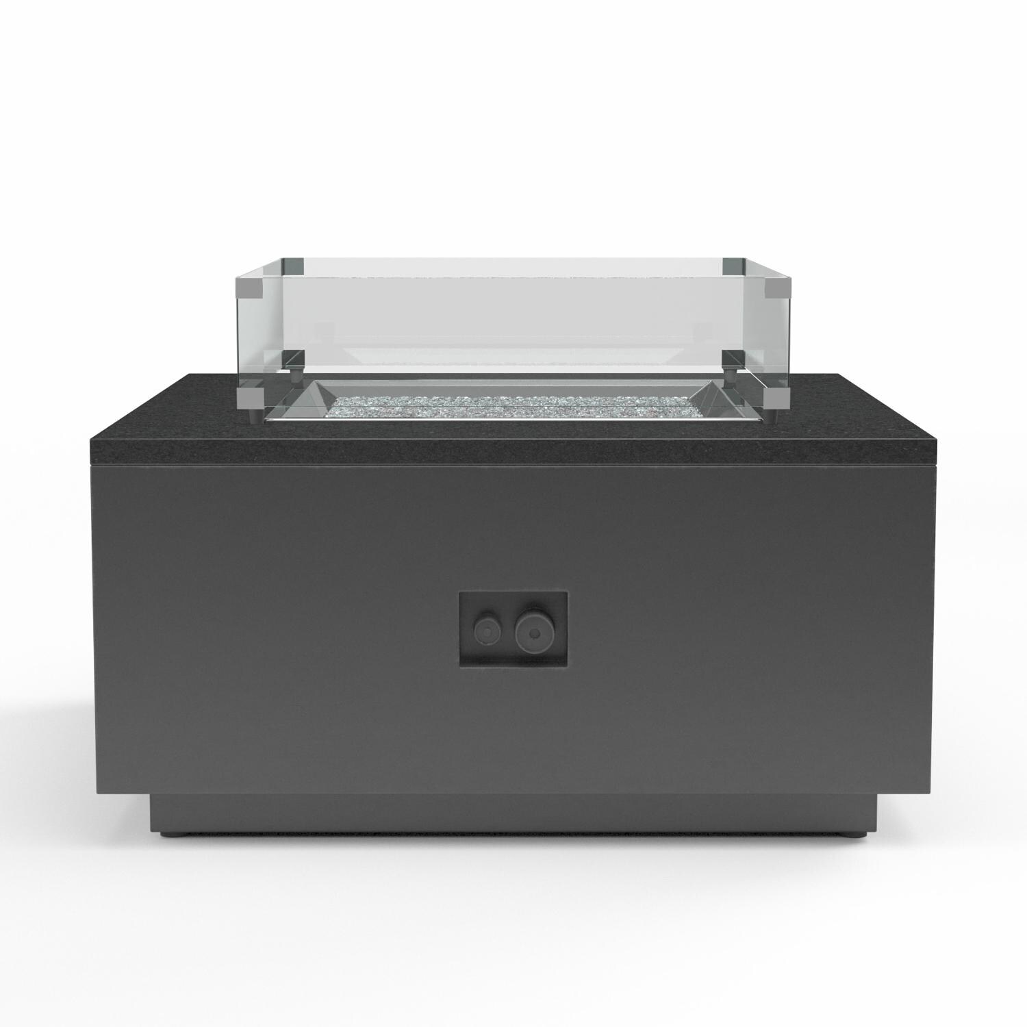 Sunset West - 6805-FT4242-G2828 - Black Granite 42-Inch Square Aluminum Propane Gas Fire Table W/ Absolute Granite Top & Glass Surround - Side View thumbnail