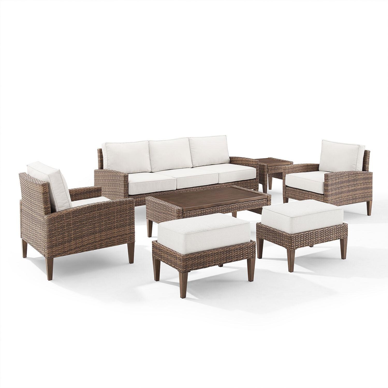Ultimate Patio UP-92431BR-CR 7Pc Wicker Outdoor Sofa Patio Furniture Set in Creme - Display - White Background thumbnail
