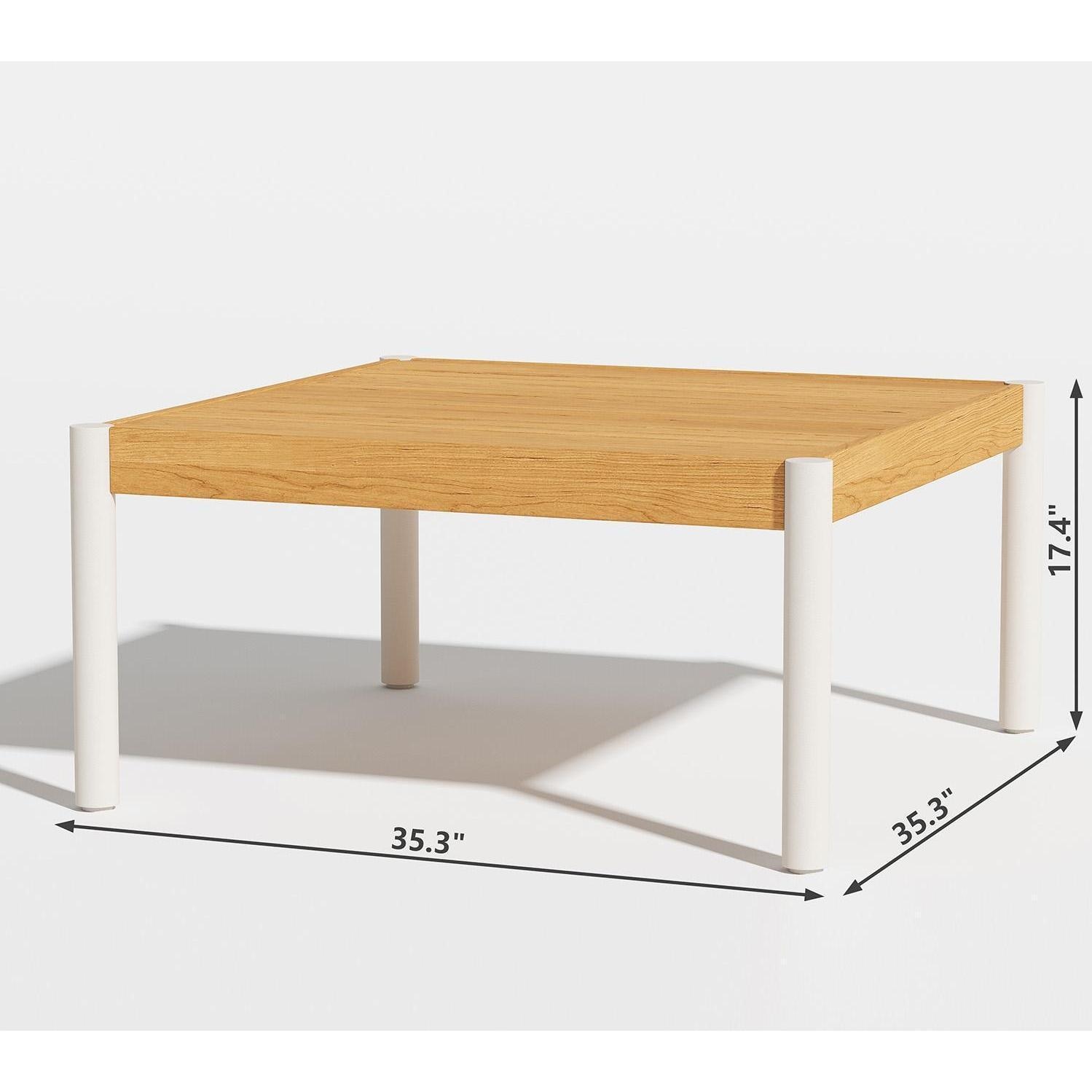 Carolton 6 Pc Aluminum Seating Set in White & Wood By Lakeview Outdoor Designs - Coffee Table - Dimensional thumbnail