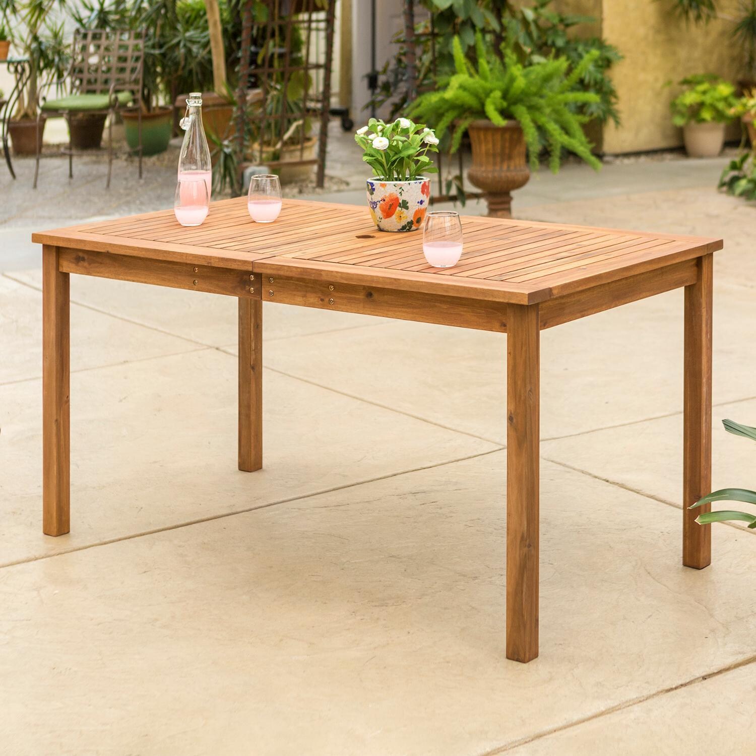 Ultimate Patio Camille Way 60 X 34 Inch Rectangular Brown Acacia Patio Dining Table - Angled View thumbnail