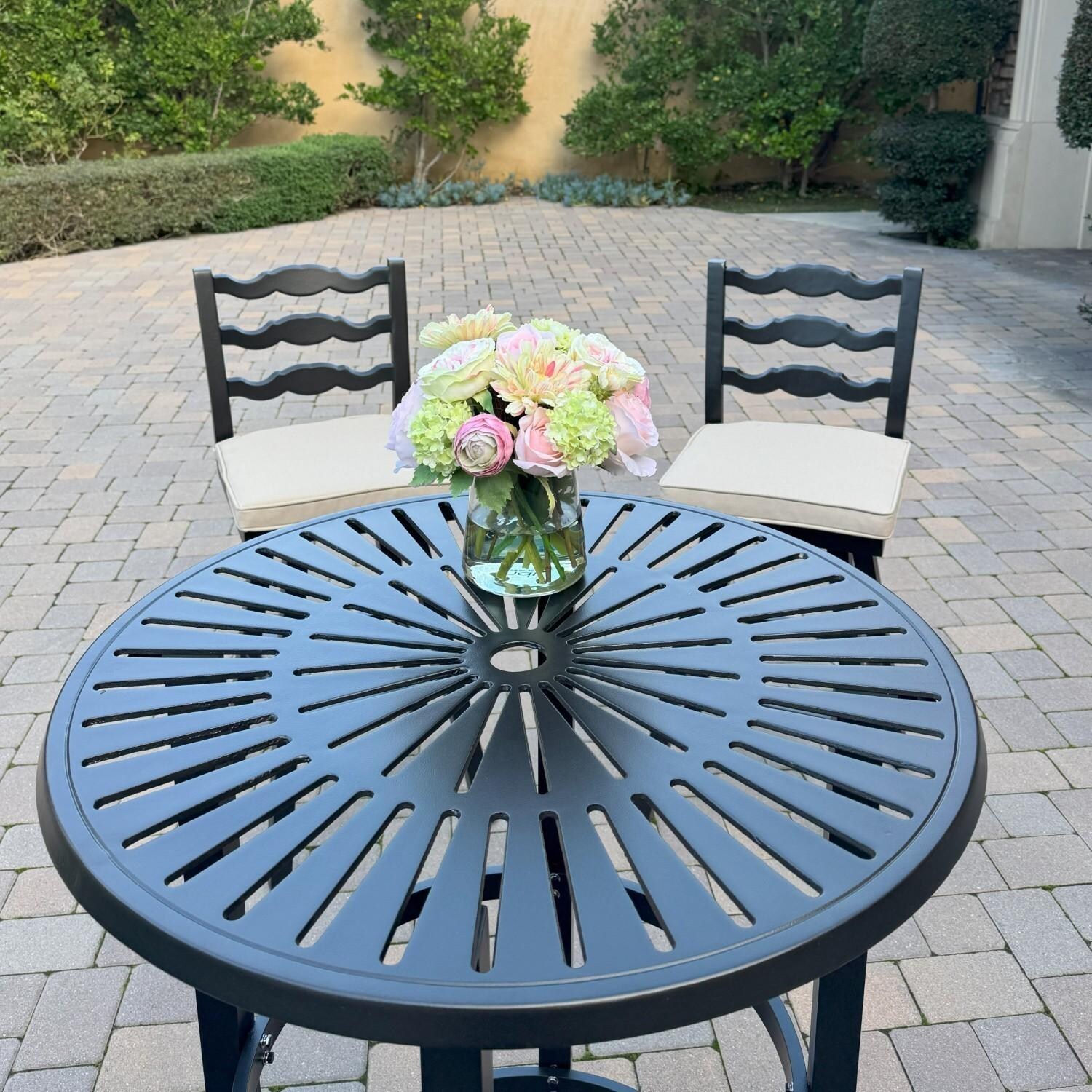 Aspen 5 Pc Aluminum Swivel Bar Height Bar Set in Beige/Dark Brown by Darlee - Top View - Lifestyle thumbnail