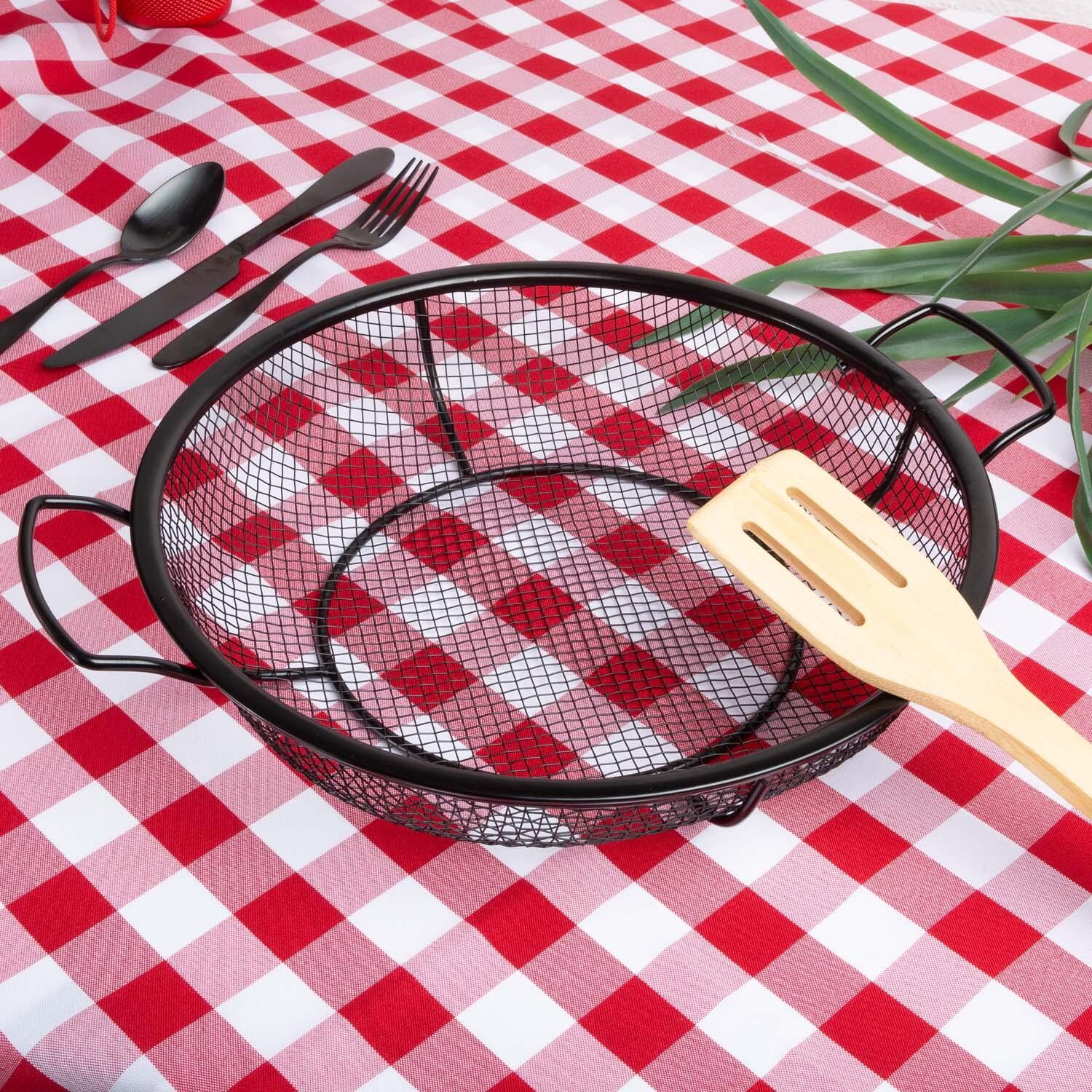 Outset 76519 NS Round Shallow Grill Basket - Angled View - Lifestyle thumbnail