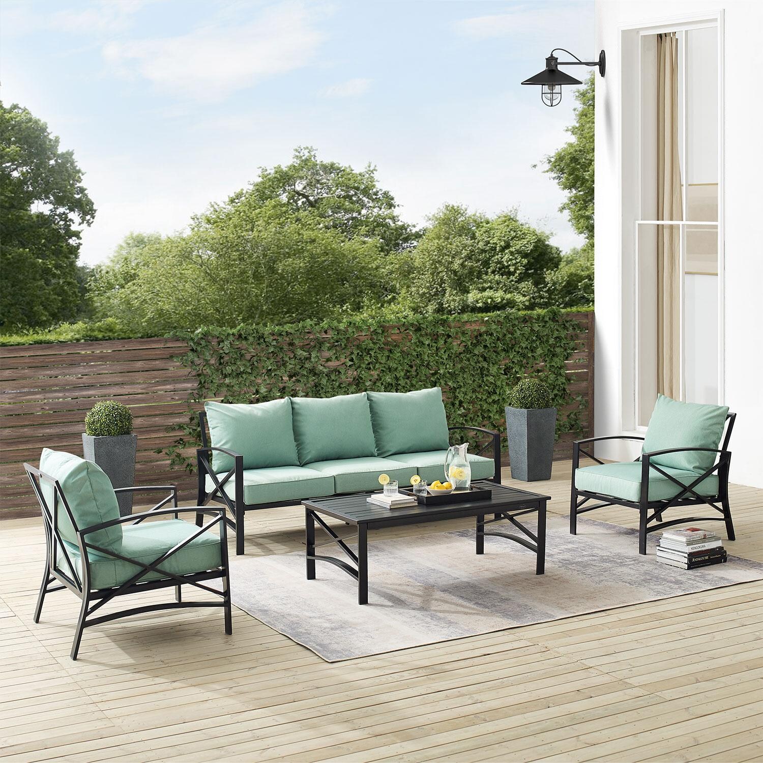 Windswept 4 Pc Steel Seating Set in Oil Rubbed Bronze/Mist by Ultimate Patio