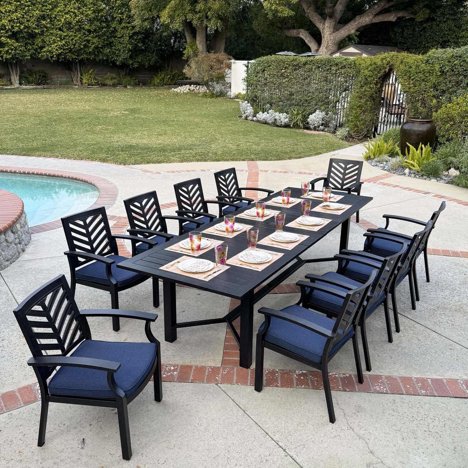Palm Springs 11 Pc Aluminum Dining Set in Antique Bronze/Navy by Darlee