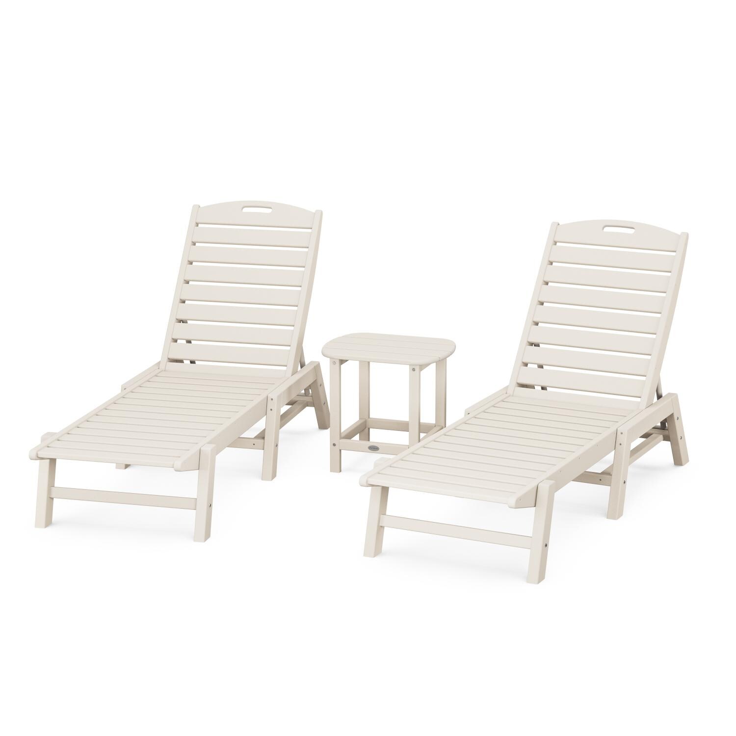 Nautical 3 Pc Set Recycled Plastic Chaise Lounge Set in Sand by POLYWOOD