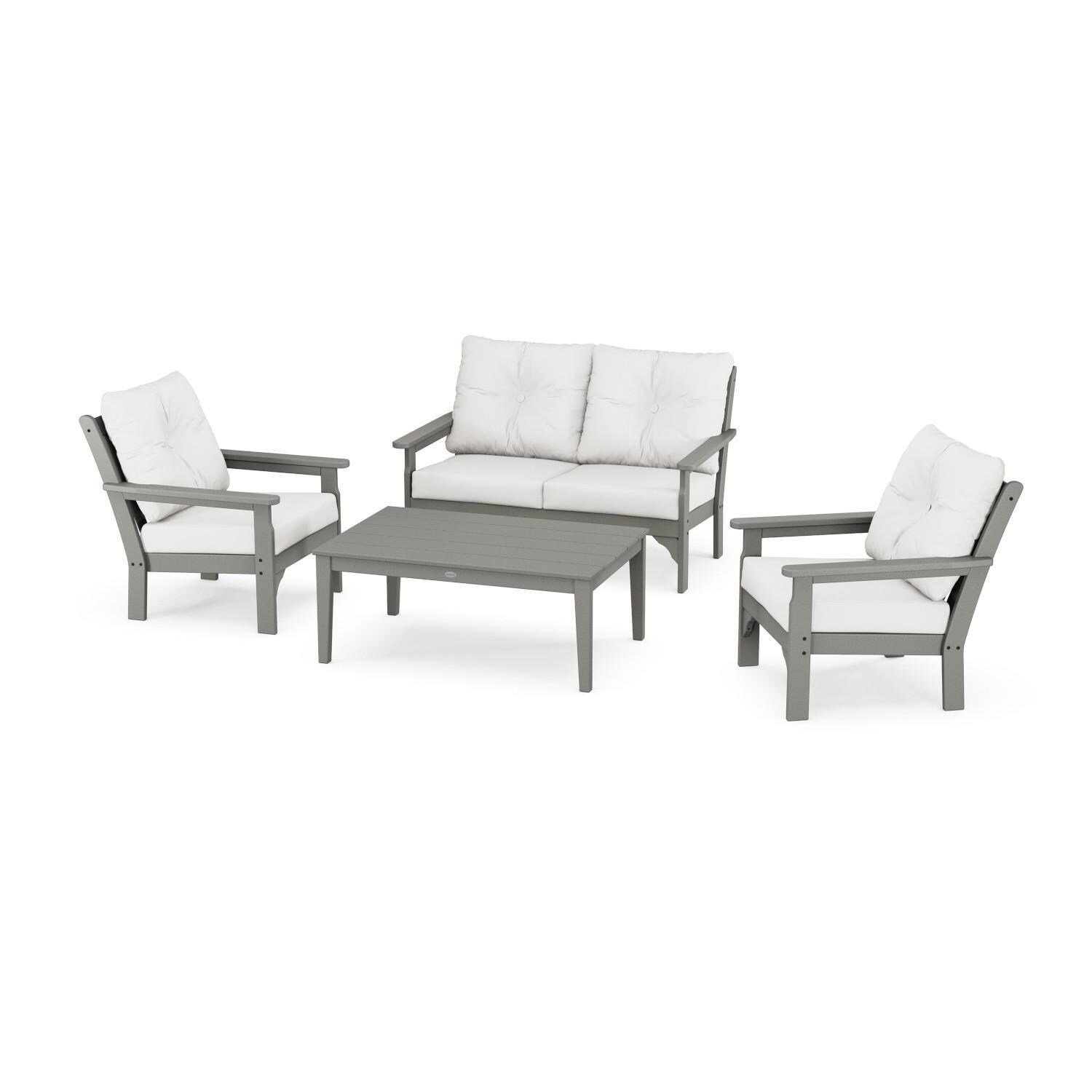 POLYWOOD Vineyard Slate Grey & Natural Linen 4-Piece Deep Seating Set - White Background thumbnail