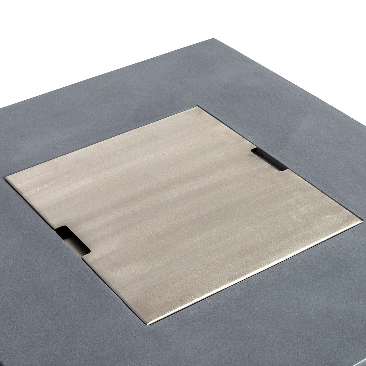 Glenwood 42-in Square Concrete Propane Fire Pit w/ Hidden Propane Tank in Natural Gray - Burner Lid - Detail thumbnail