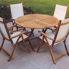 Florida 5 Piece Teak Patio Dining Set W/ 47 Inch Round Folding Table By Royal Teak Collection - White Sling image