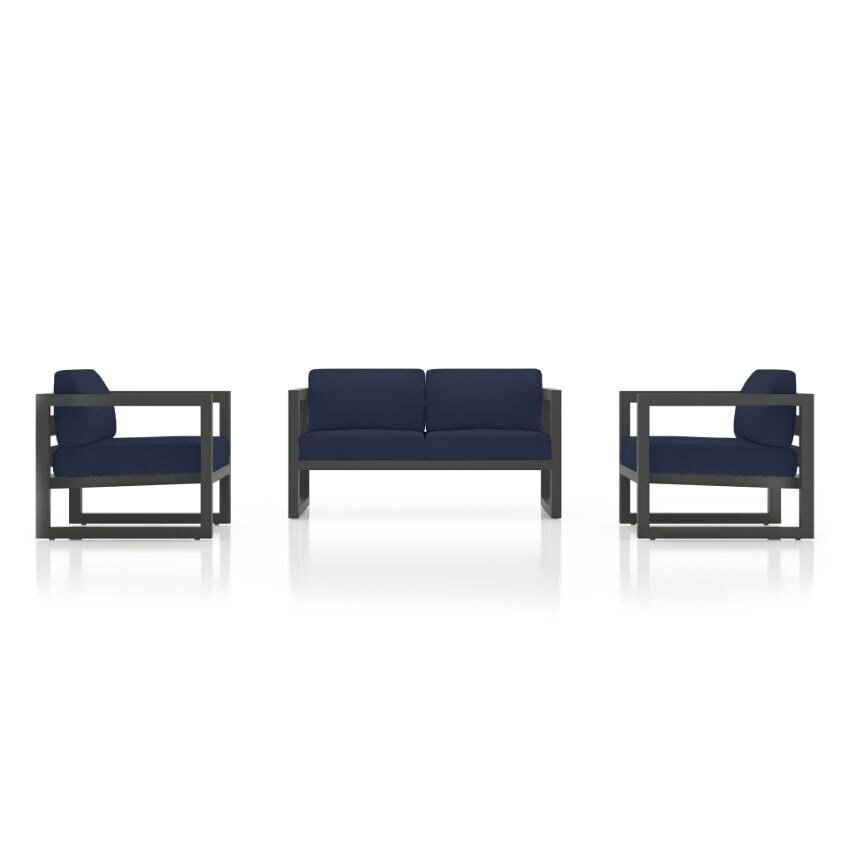 Misty Cove 3 Piece Seating Set in Slate w/Loveseat & Spectrum Indigo Cushions by Lakeview - Side View - White Background thumbnail