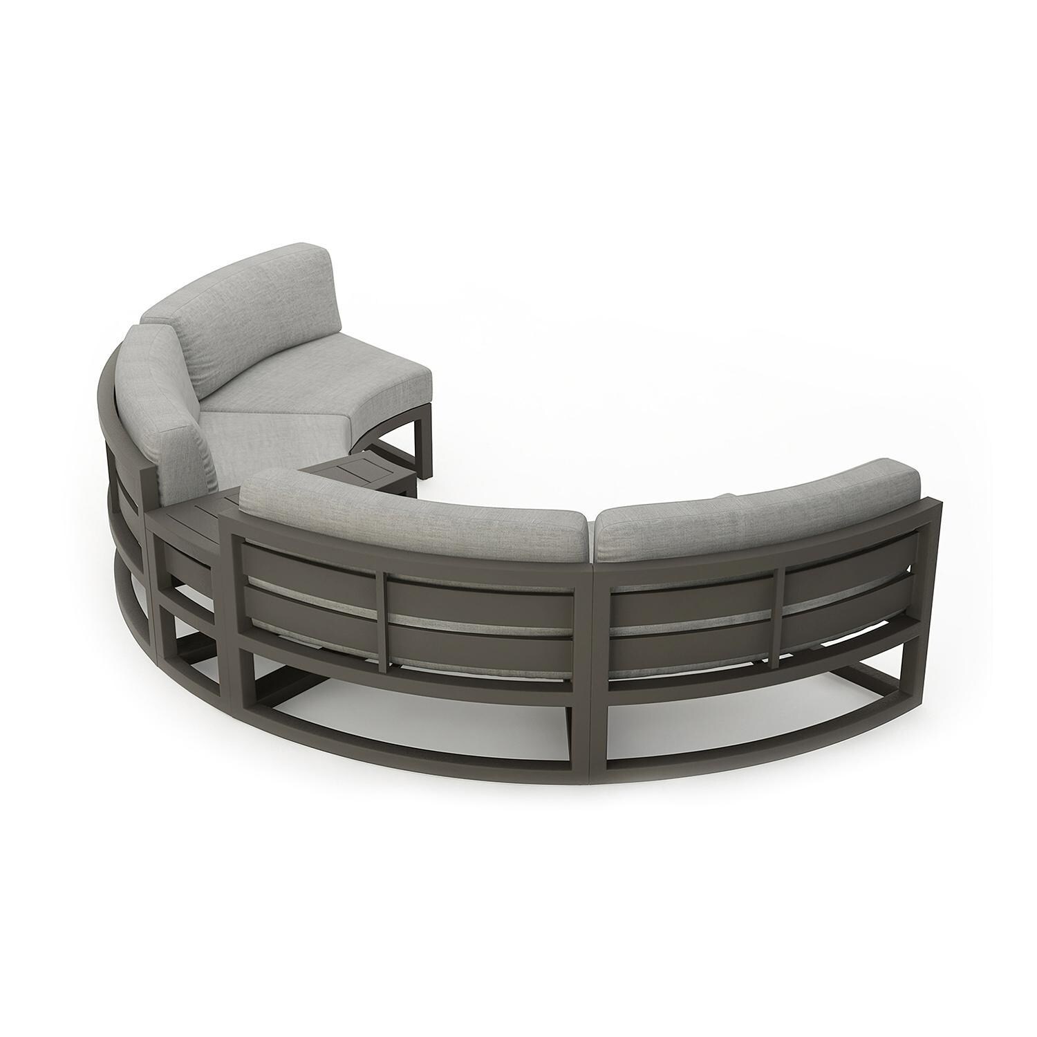 Misty Cove 3 Piece Curve Sectional Set in Slate w/End Table & Cast Silver Cushions by Lakeview - Back View - White Background thumbnail