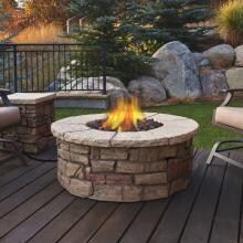 Real Flame Sedona 43-Inch Round Fire Table - Fiber-Cast Concrete - Faux Flagstone and Stacked Stone - Propane W/ Conversion Kit - C11810LP-BF